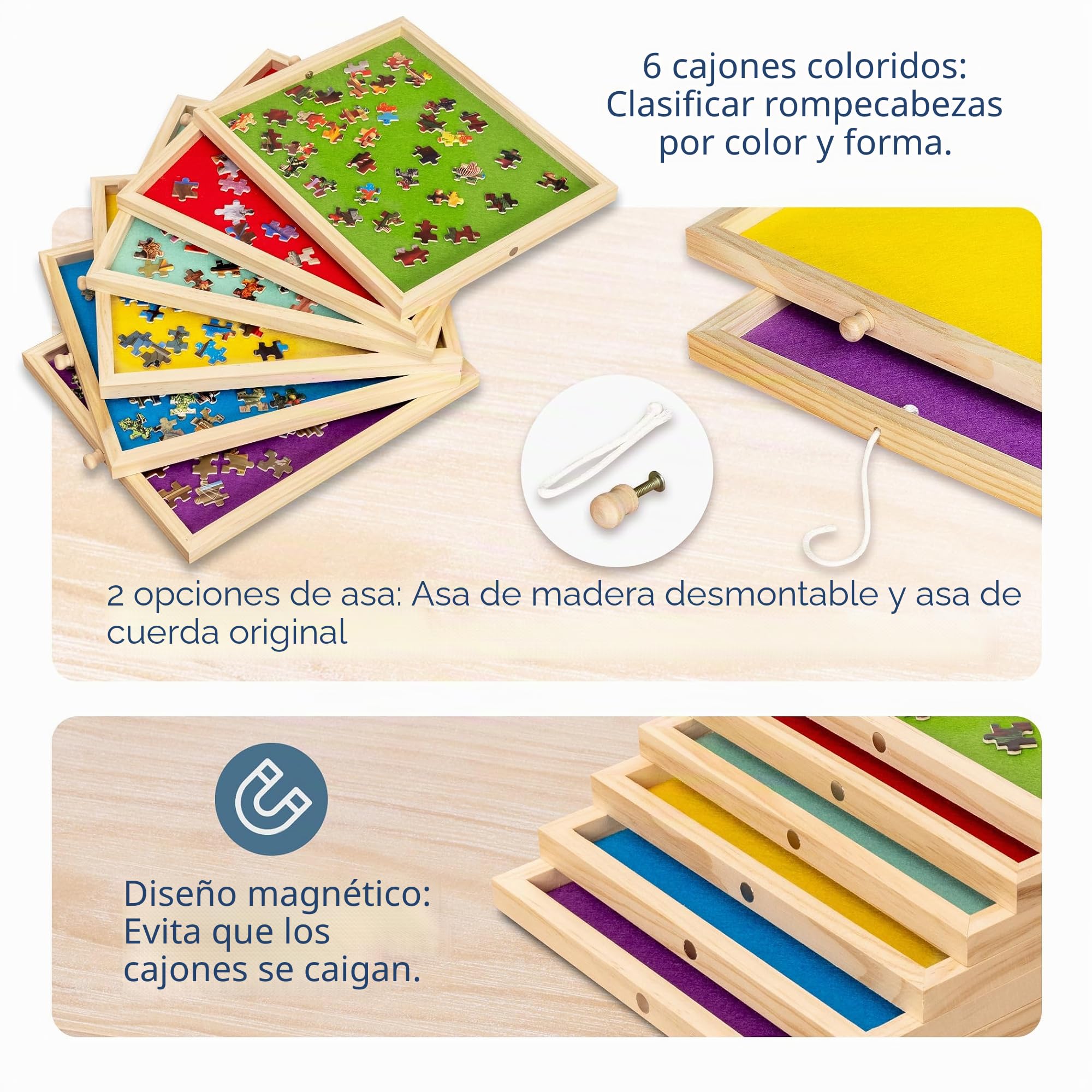 Lavievert Tablero de Rompecabezas Inclinable y Giratorio Para Adultos Con 6 Cajones y Cubierta - Mesa Portátil de Madera Con Superficie Antideslizante Para Hasta 1500 Piezas