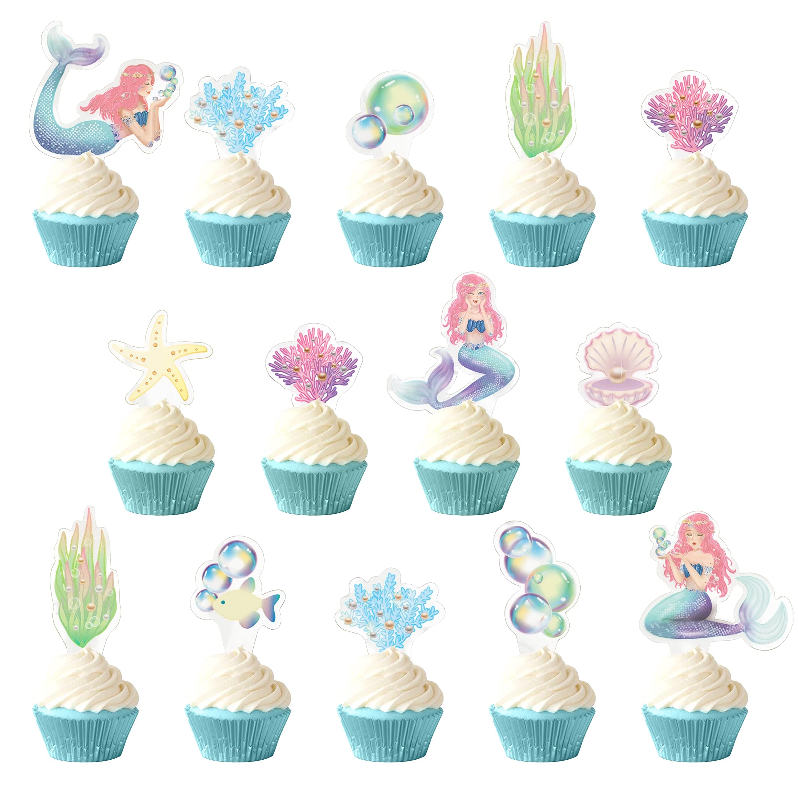 Decor365 Mermaid Cup cake Topper Under the Sea Party Decorations Ocean Theme Decor Girls Party Cake Decoration Kids Baby Shower Birthday Party