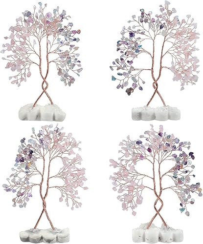 Miniatura 4 de rockcloud Árbol de dinero de cristal con base de racimo de cristal de roca de doble corazón, árbol bonsái de la suerte hecho a mano para decoración