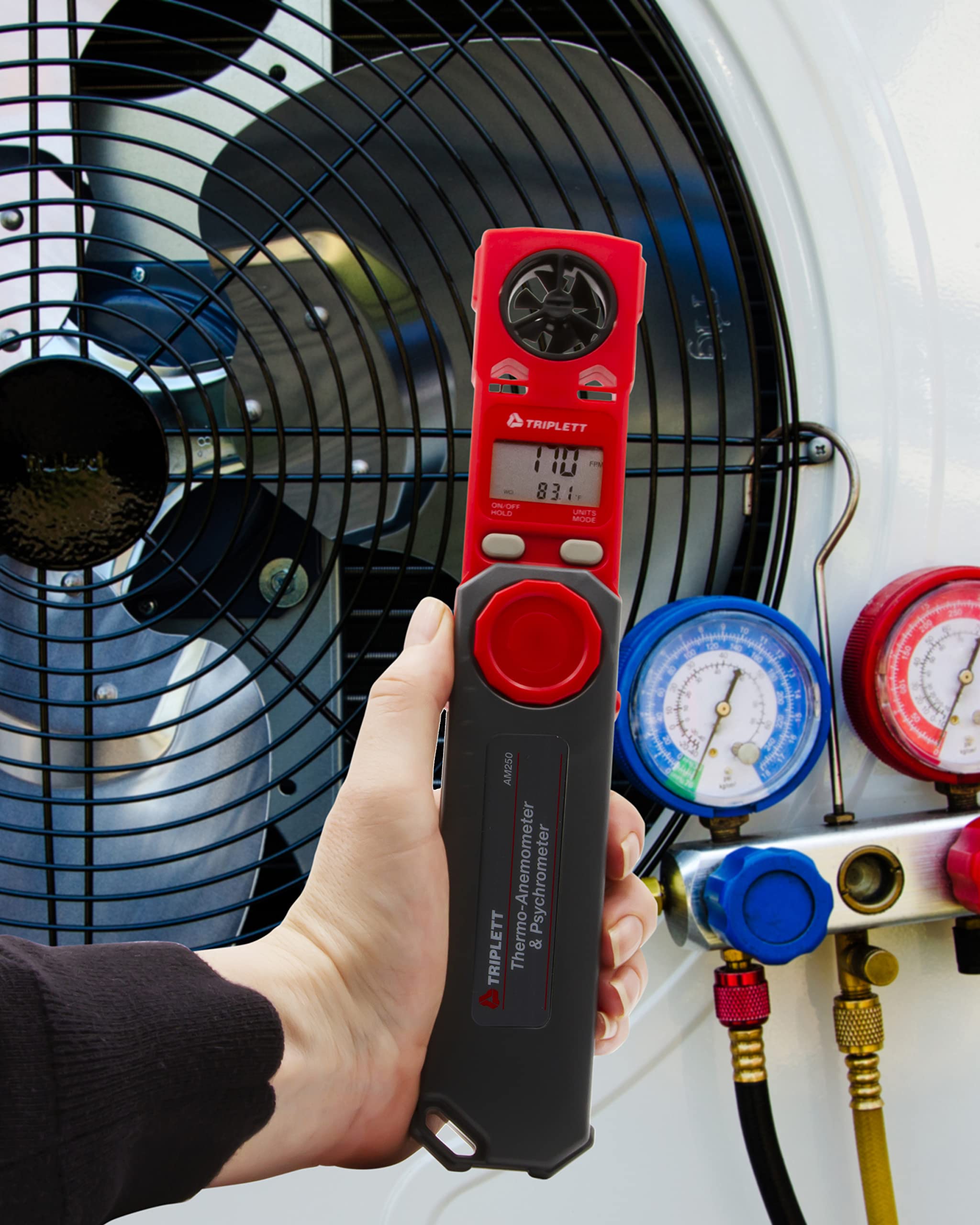 Triplett AM250 - Anemometro tascabile con velocità dell'aria, temperatura, umidità relativa, punto di rugiada e Windchill