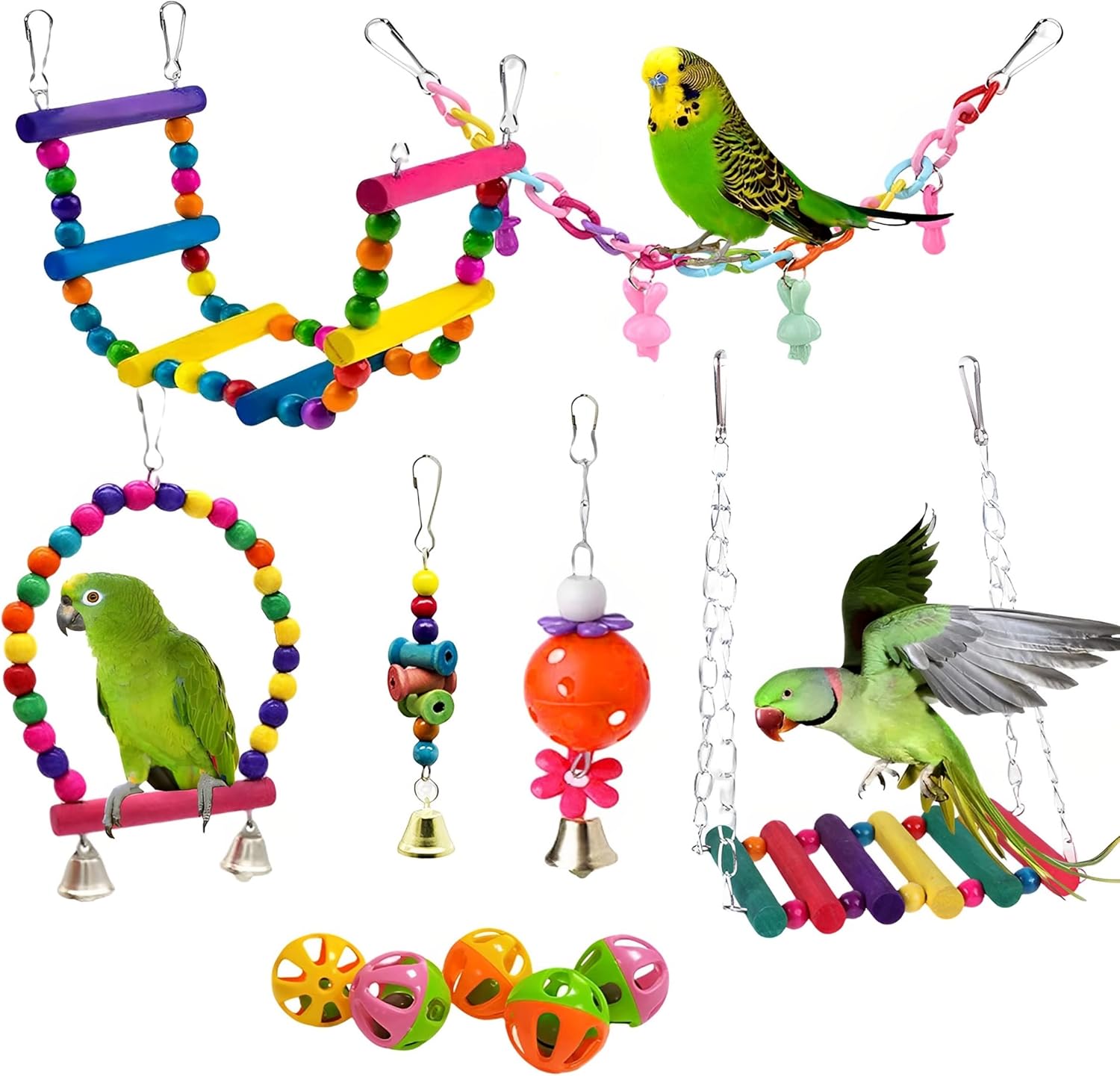 Bird Toys Parrot Swing Accessories 11pcs Bird Toy Swing
