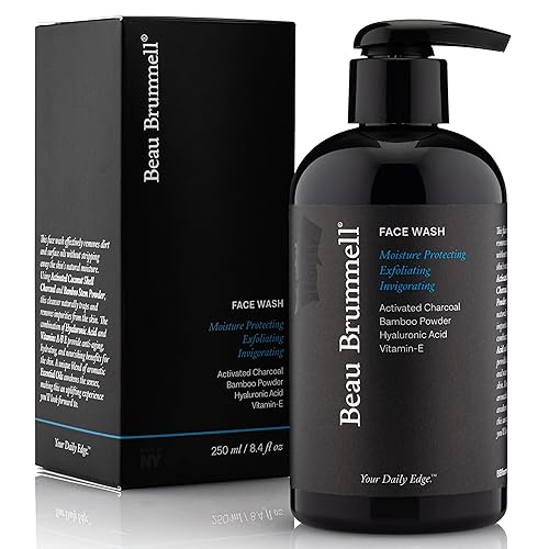Beau Brummell Jabón facial espumoso para hombre con limpiador facial de carbón activado con ácido hialurónico Elimina el exceso de aceites y ayuda