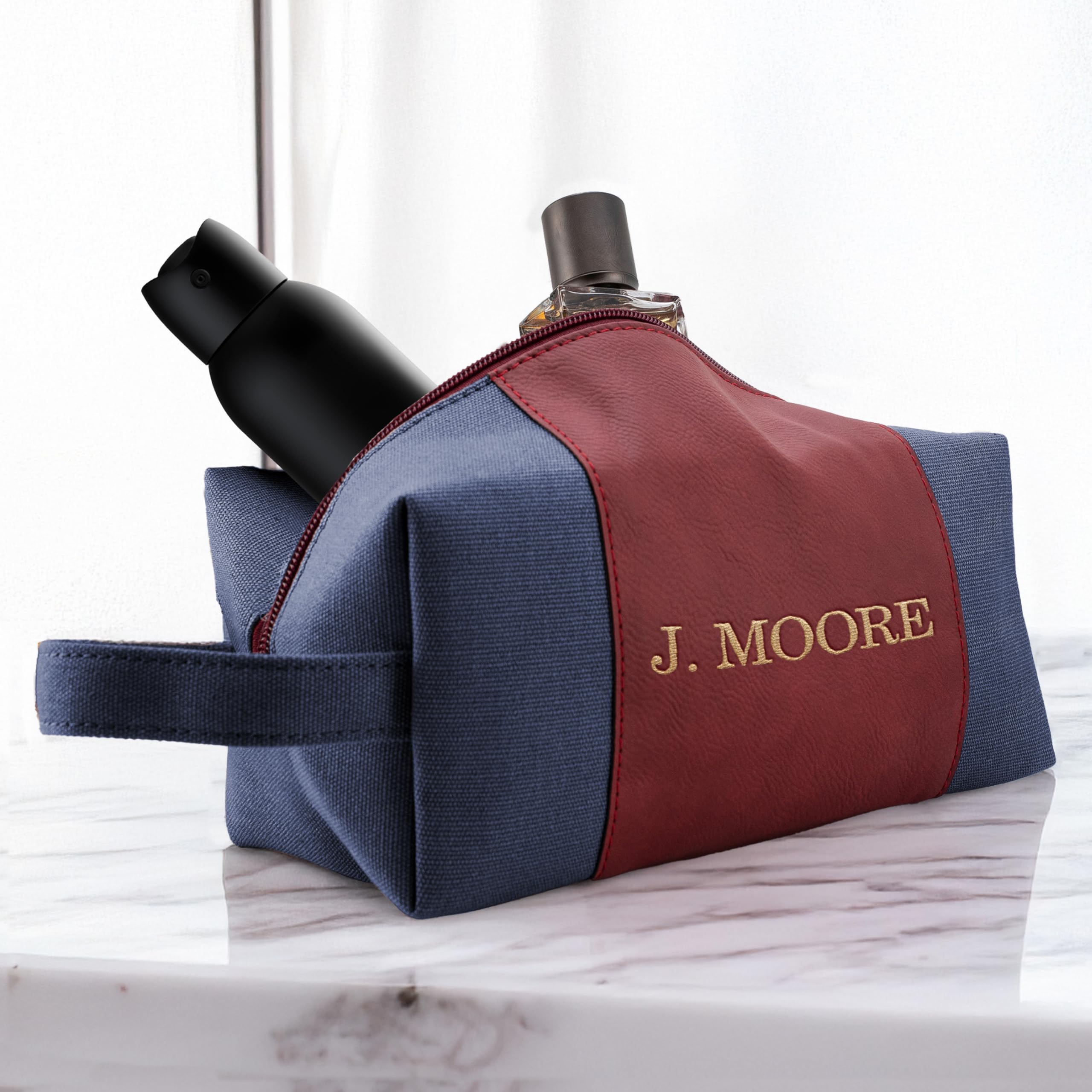 Personalized Gifts for Men - Embroidered Custom Toiletry Bags for Men, 4 Canvas & Leatherette Colors & 10 Thread Colors - Groomsmen Gifts