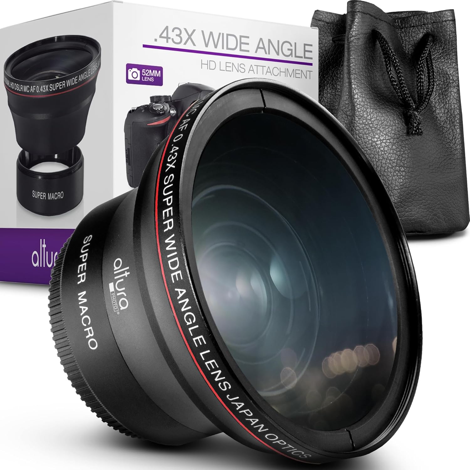 Altura Photo 52MM 0.43x HD Wide Angle Lens with Macro - Attaches to 52MM Filter Thread (Not Camera Body) DSLR Camera Accessories for Nikon D7100 D7000 D5500 D5300 D5200 D5100 D3300 D3200 D3100 D3000