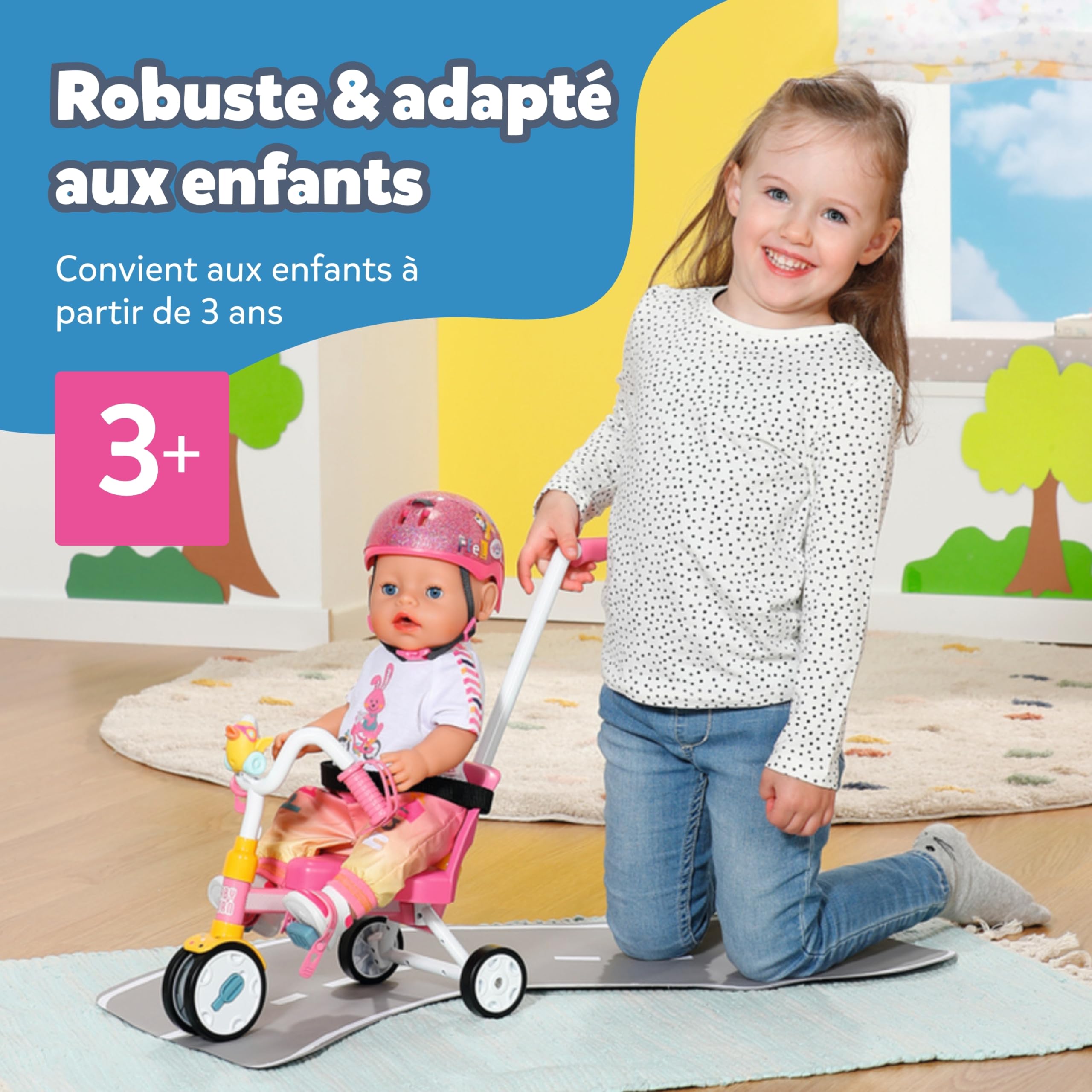 Baby Born Tricycle avec Barre de poussée - Trike avec Roues fonctionnelles et Ceinture de sécurité - Accessoire pour Toutes Les poupées de 36 cm et 43 cm - Convient aux Enfants dès 3 Ans