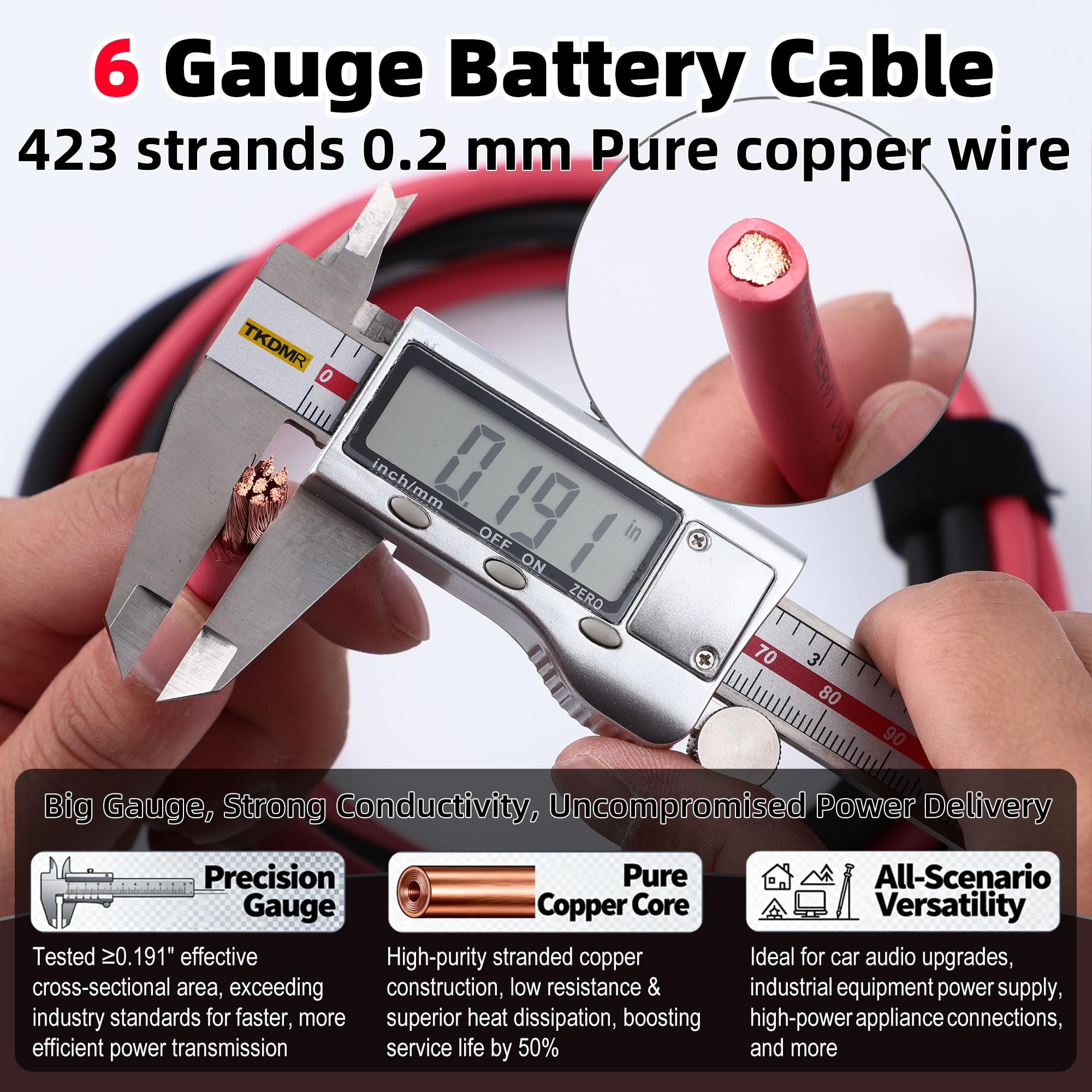 Câble de batterie de calibre 6 OFC – Rouge 3 m et câble de soudure en cuivre pur noir pour automobile, solaire, marine, générateur