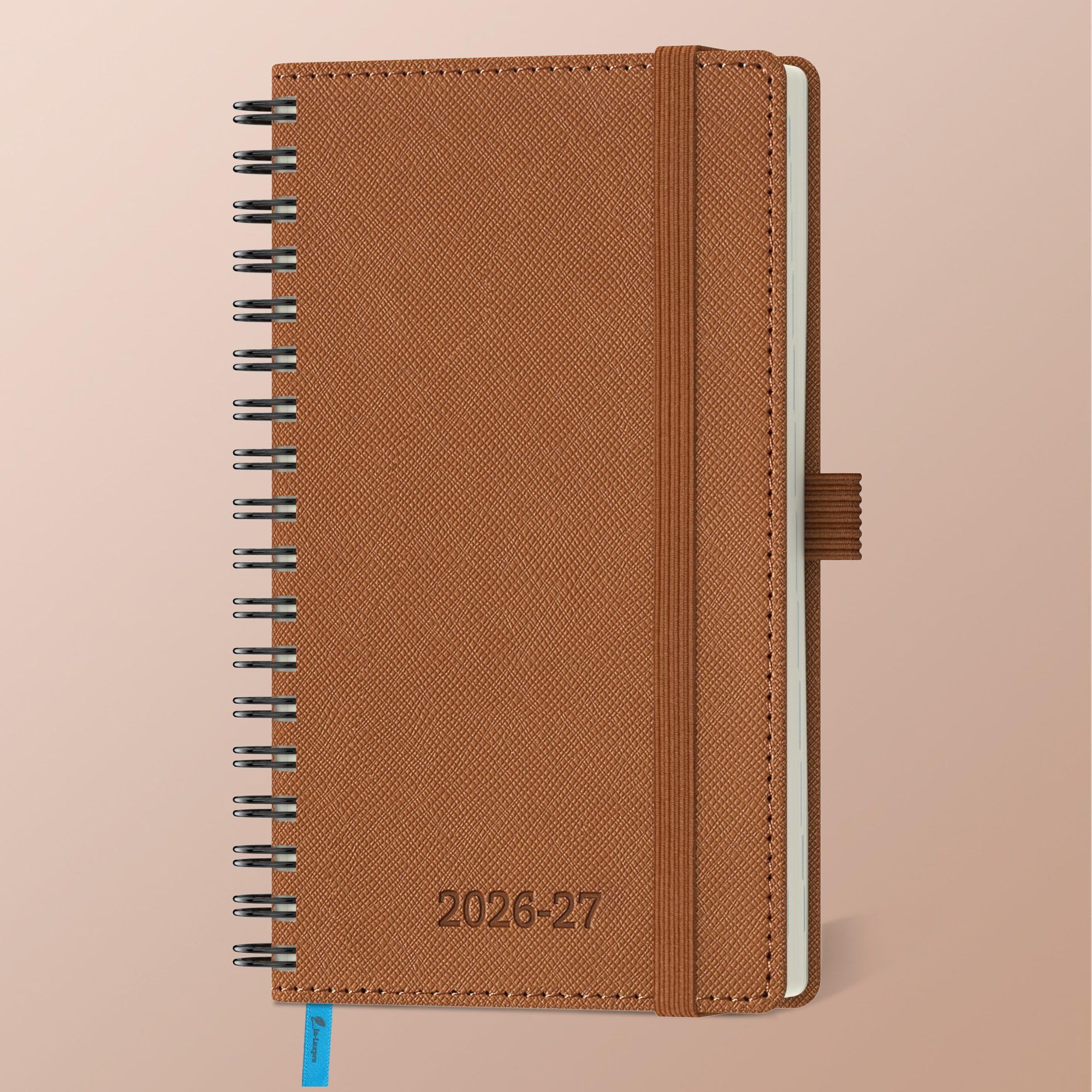IN-LUXPRO Academic Diary 2026-2027: Pocket A6 Week to View Slim(16.4x9.5cm)18 Months(Jul'26 -Dec'27) Spiral Weekly &Monthly Planner with Month Tabs &Inner Pocket, Expenses/Note Pages,PU Leather Brown