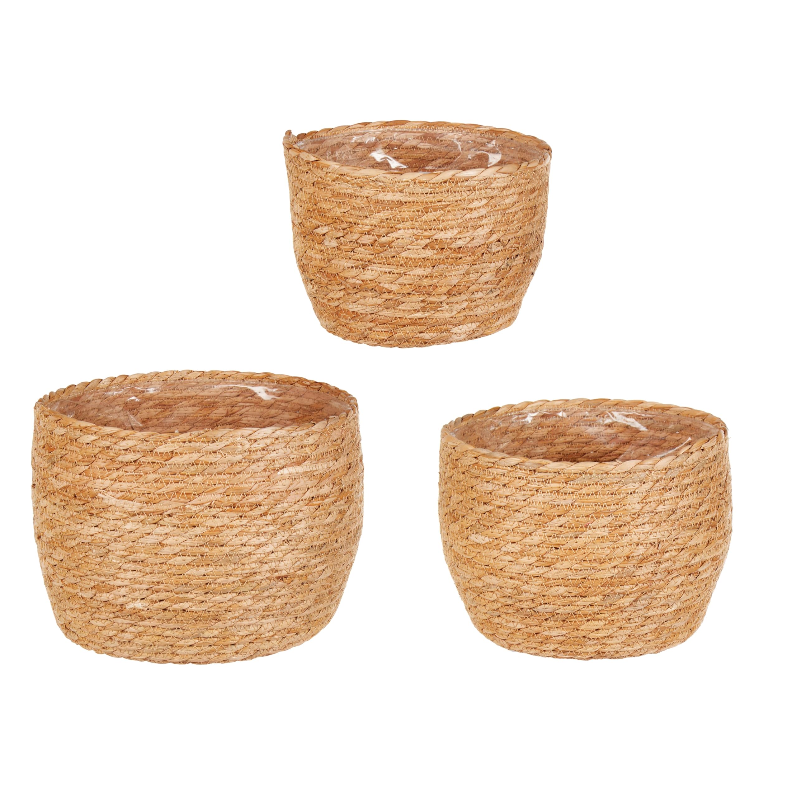 B&Q -  Set Of 3 Grass Woven Planters Indoor Natural Plant Pots With Liner