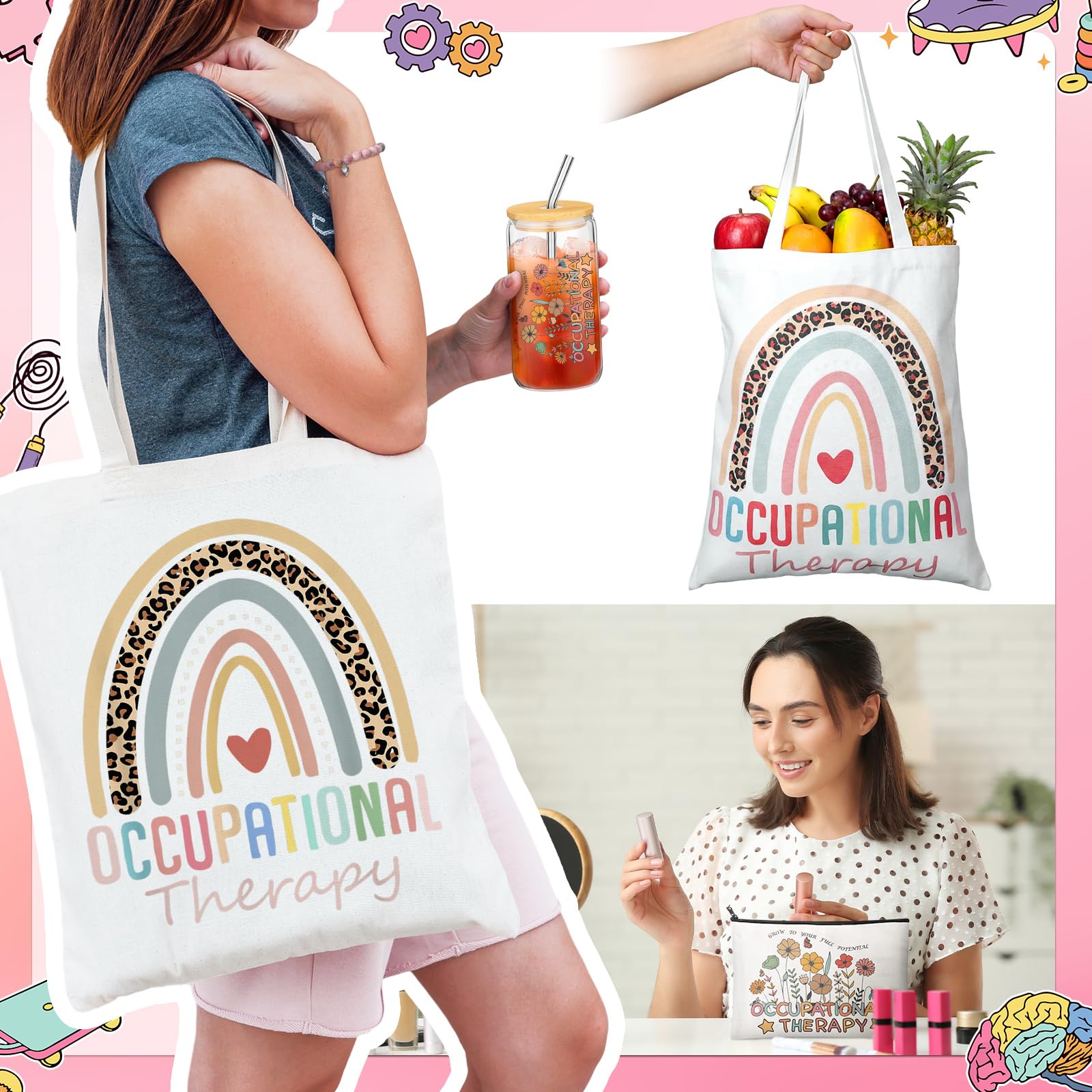 Remerry 12 Pcs Occupational Therapy Gifts for Women OT Month Appreciation Gifts Set Includes Tote Bag Pen Glass Cup Candle Notebook Bracelet Badge Holder for Graduation Teacher Student