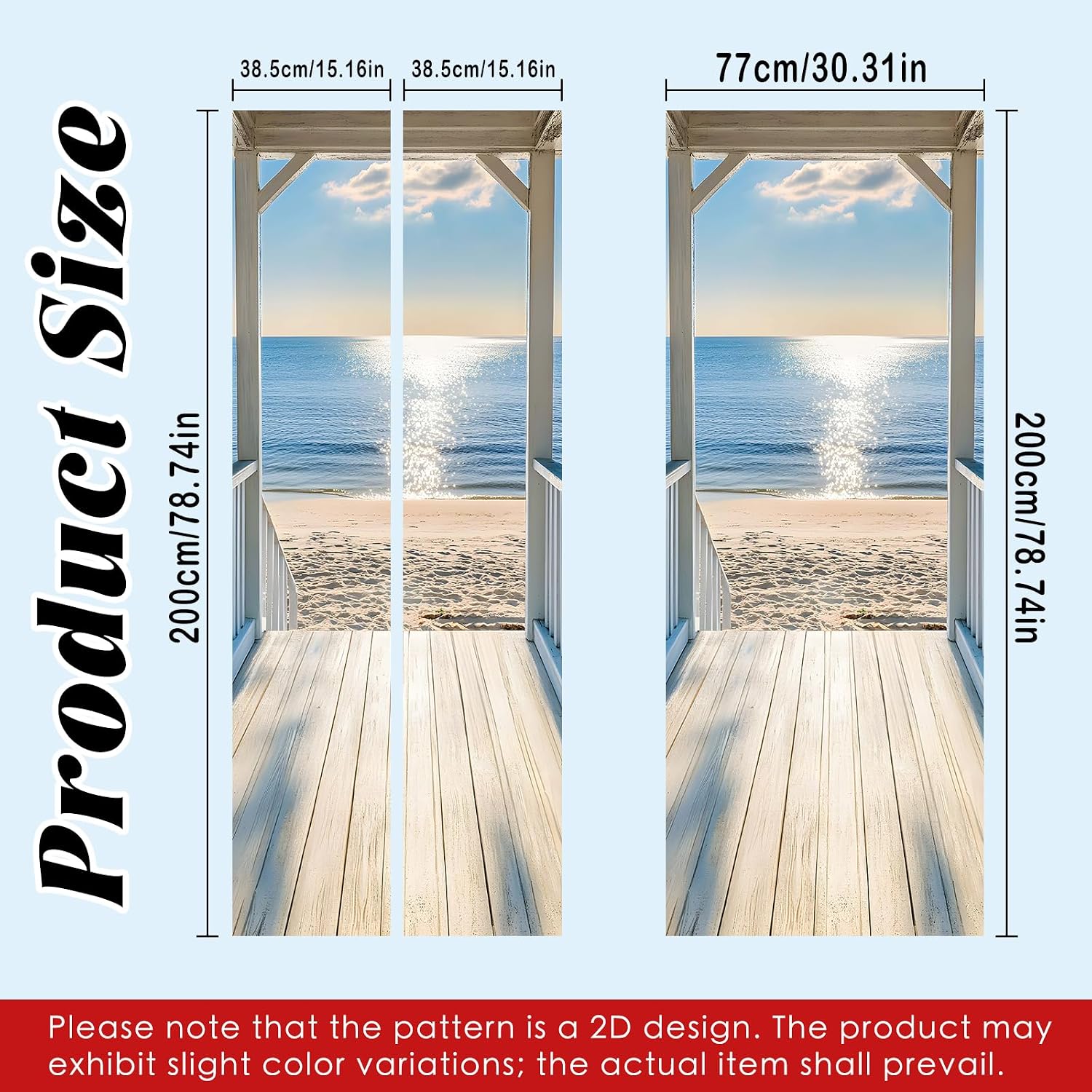 Nuxovilar Beach View Porch Door Stickers Covers Decorative 30.3"×78.7", Door Decor Stickers for Home, Bedroom,Themed Room | Coastal Beach Style