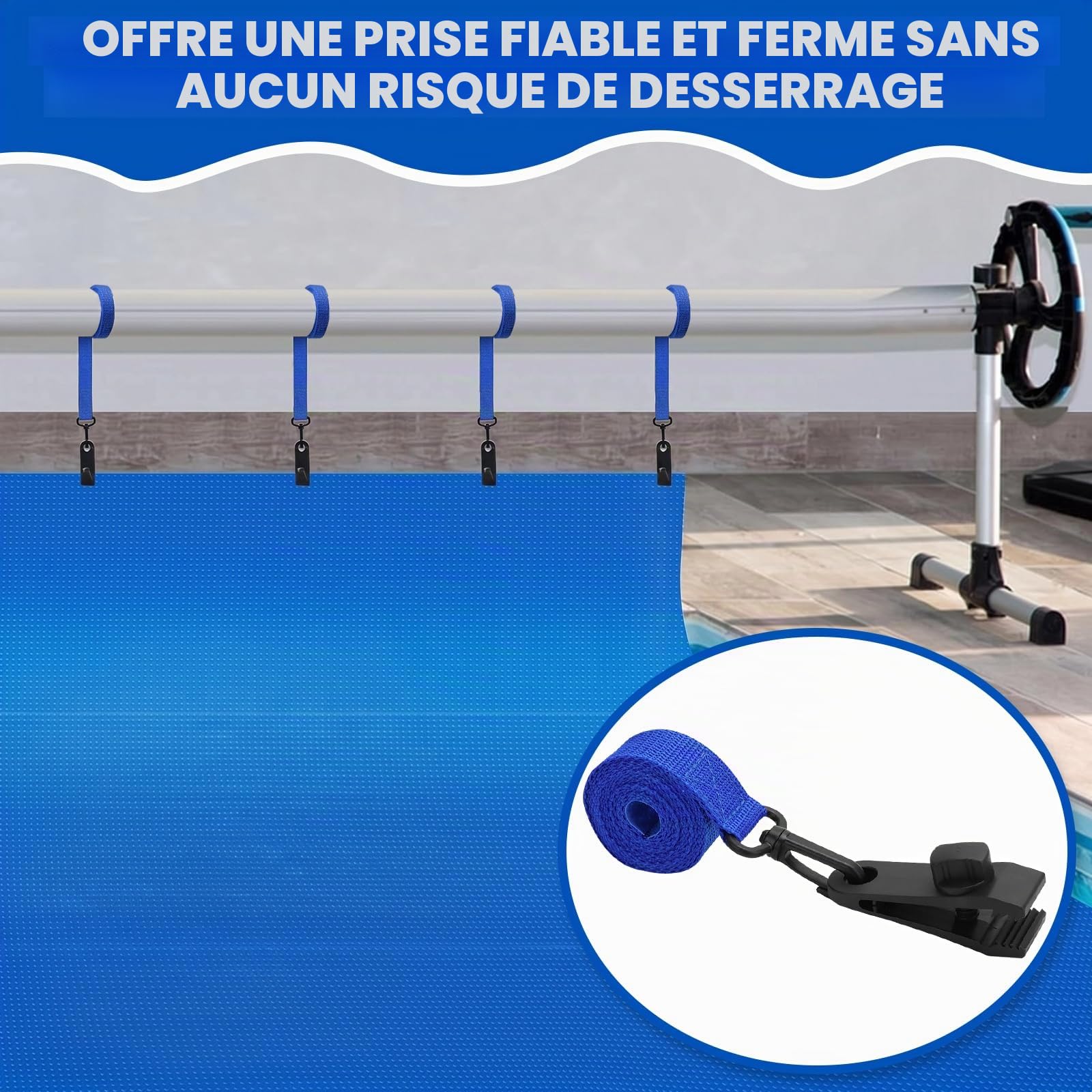 GMMG Attache Bache Piscine 8 Set Sangle Enrouleur Bache Piscine Sangle Bache Piscine pour Enrouleur Fixation Bache Piscine