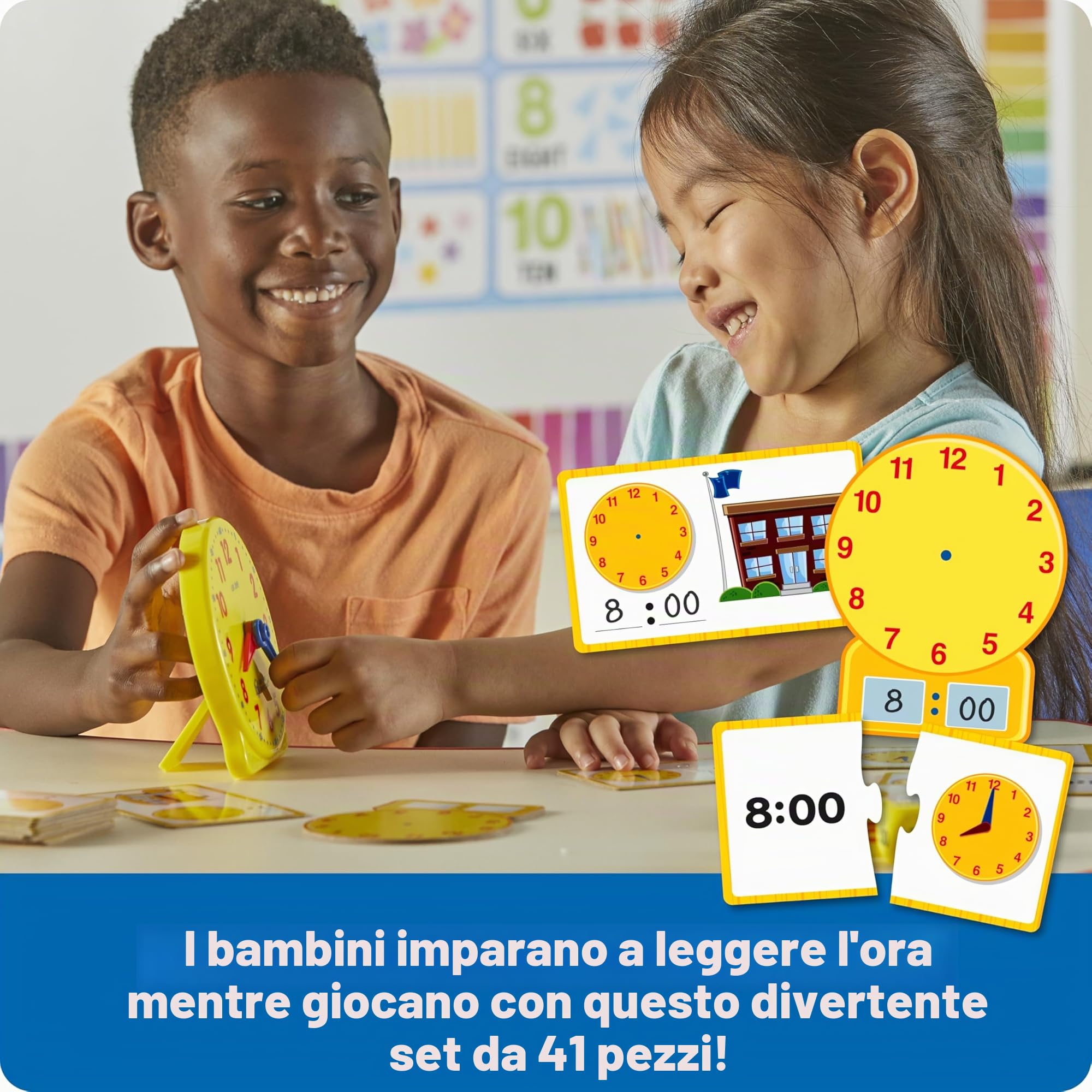 Learning Resources Set attività Sull’Ora – Gioco Educativo con 41 Pezzi per Bambini 5+, Impara a Leggere l’Orologio Analogico e Digitale con Carte e Orologi Didattici
