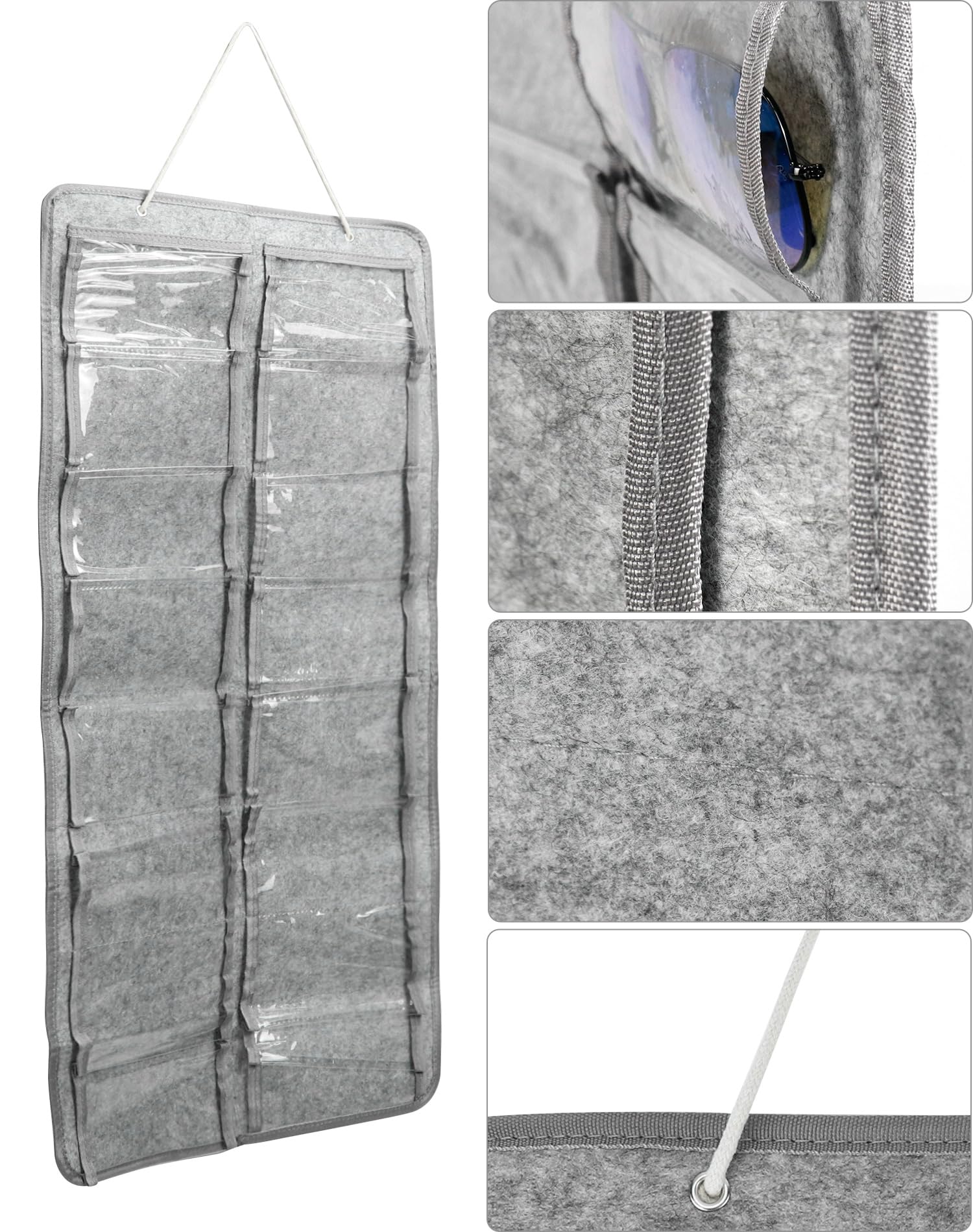 QWORK® organizer na okulary, wisząca torba do przechowywania okularów, 16 przegródek