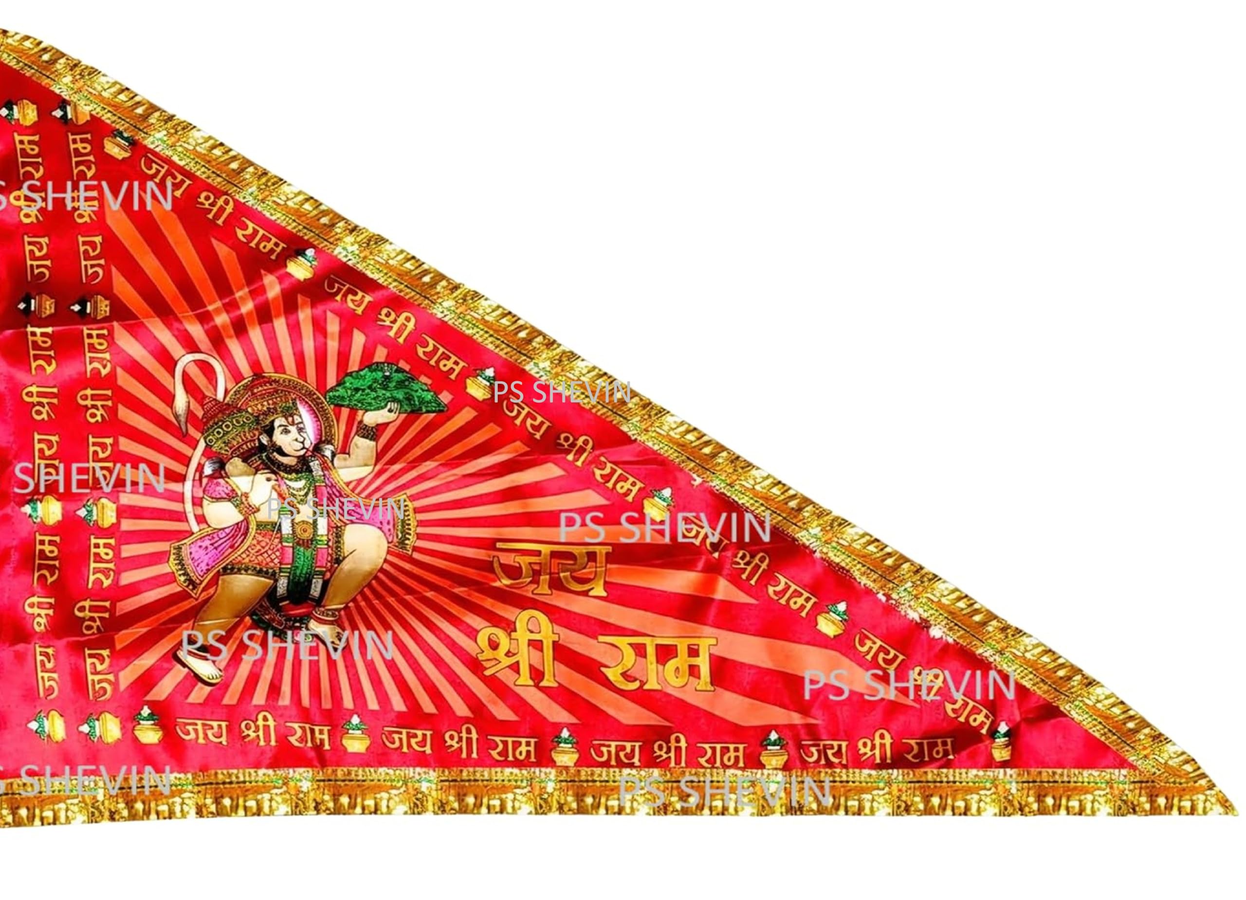 Colourful Red Hanuman Ji Flag Jai Shri Ram Dhwaj Pataka Triangle for Home Temple Outdoor Mandir ka jhanda L-Shape Cut Perfect Religious | Satin Cloth Balaji Jhanda% MJ @ 08.44.42-picture-32