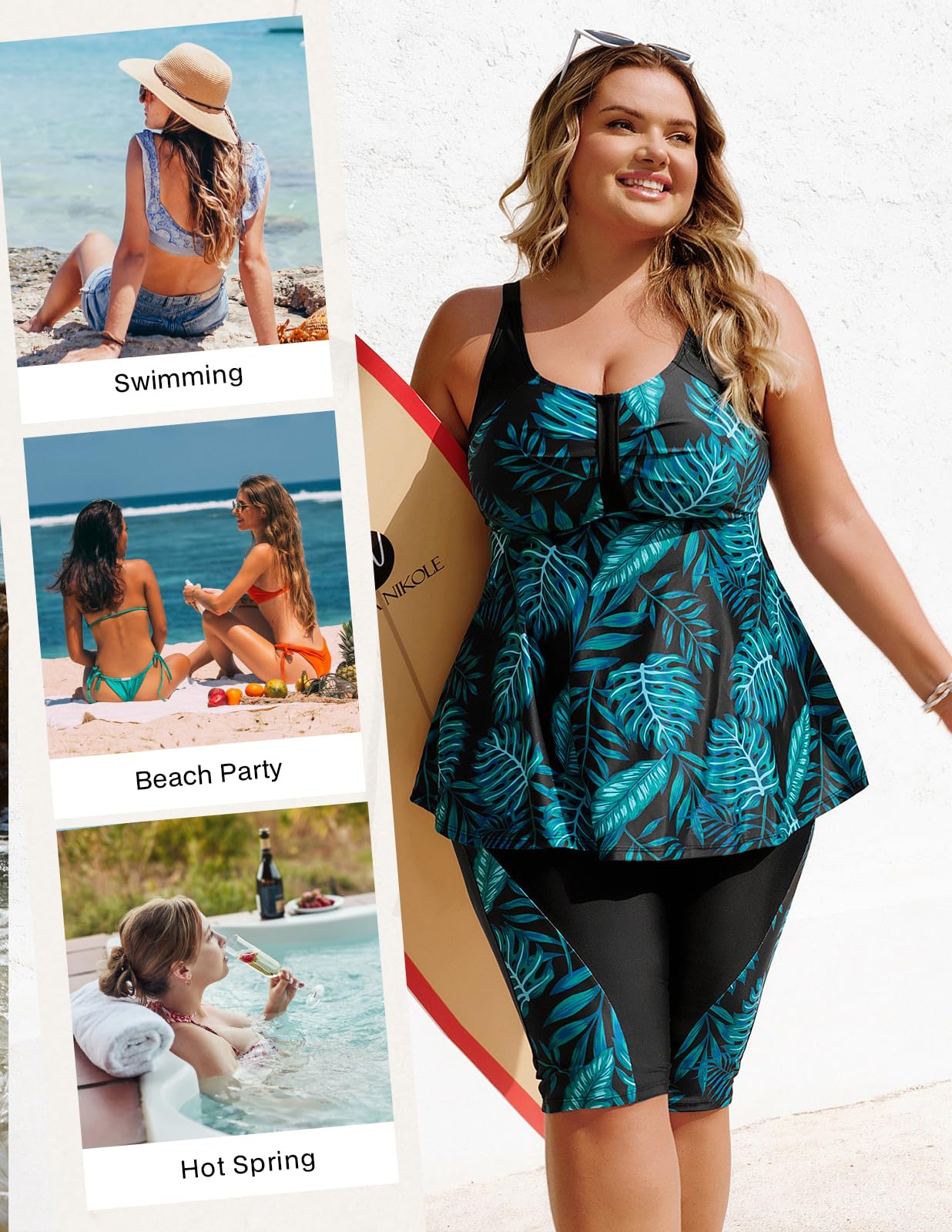 Hanna Nikole Tankini Maillot De Bain Grande Taille pour Femme Tankini Push Up Ensemble 2 Pièces Contrôle du Ventre Taille Haute Maillot De Bain D'Été avec Short De Bain