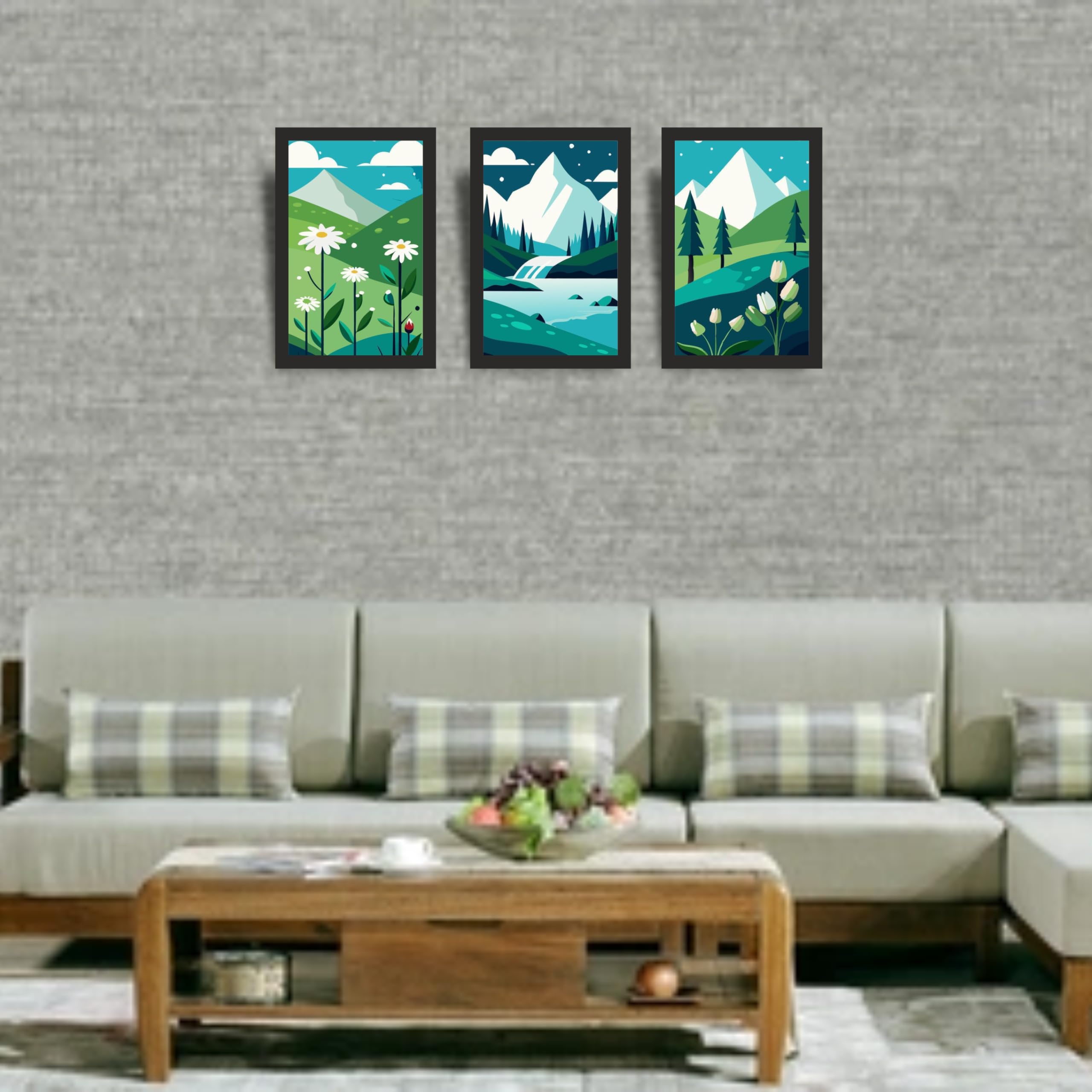 Alpine Mountain Nature Wall Art Set of 3 Frames