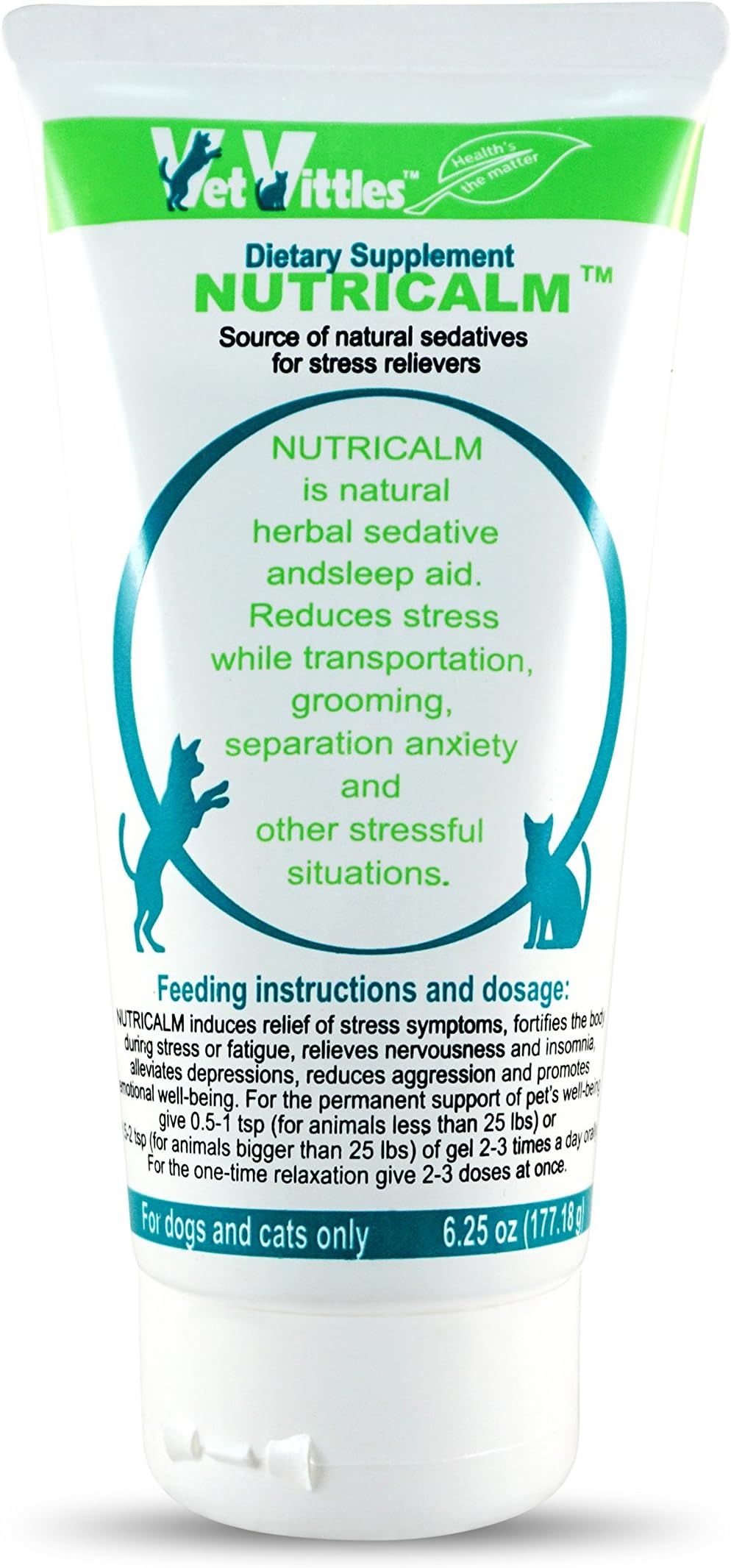 VetVittles Nutricalm - Natural Calming Supplement with Organic Herbs for Nervous or Anxious Dogs and Cats - Safe Herbal Sedative Reduces Pet's Stress, Gel Formula, Made in USA, 6.25 oz