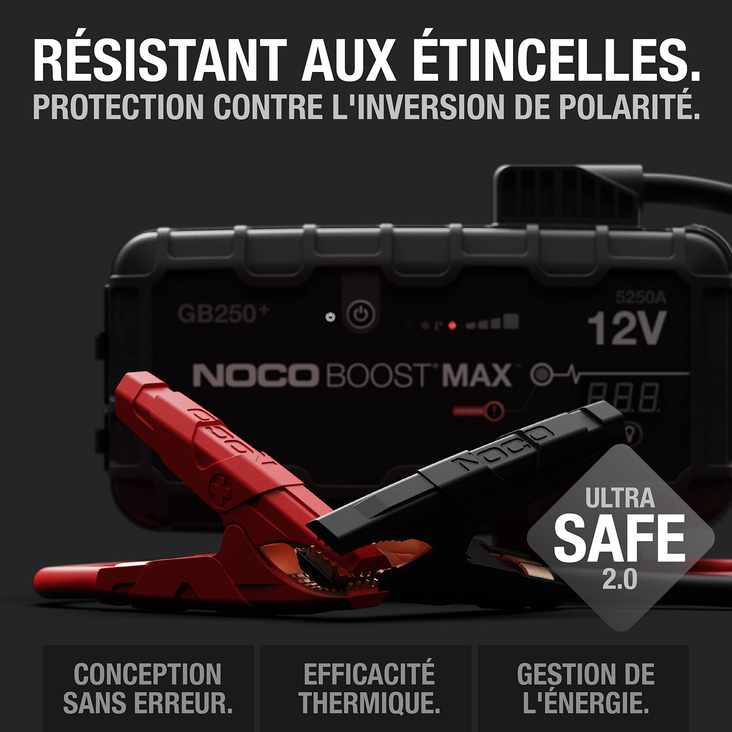 NOCO Boost Max GB250 12V 5250A UltraSafe Booster Batterie, Lithium Jump Starter, Câbles de Démarrage et de Démarrage de Batterie Portables pour Moteurs Essence et Diesel Jusqu'à 16-litres