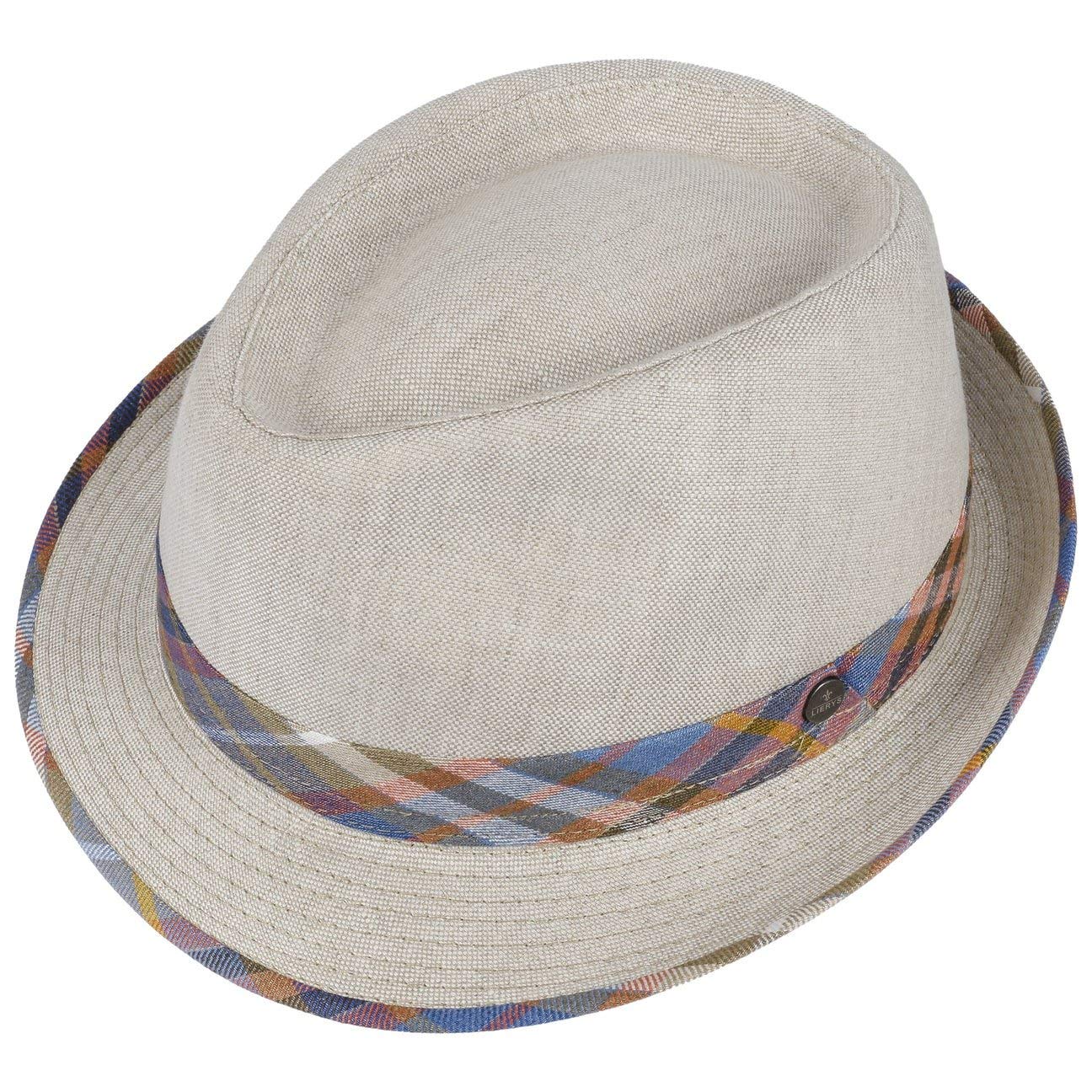 LIERYS Carsten Cappello Trilby Fedora Lino a Quadri Fascia Tessuto Made in Italy Unisex Primavera Estate