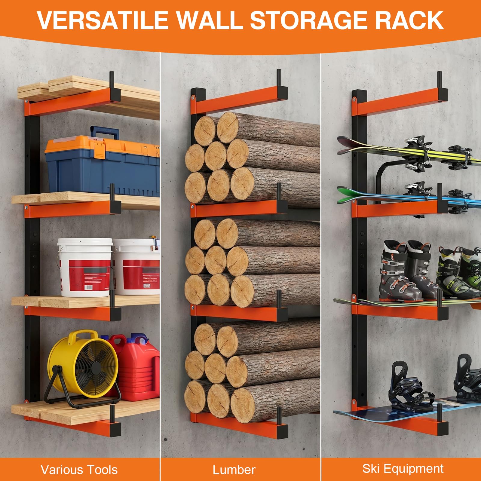 Housolution 4-stufiges Holzlagerregal – 4Pack hält bis zu 520 Pfund,mit verstellbaren Armen, robustes Metallregal 32"/83 cm Holzlagerregal Wandmontage für Garage,Holzwerkstatt, Innen- und Außenbereich