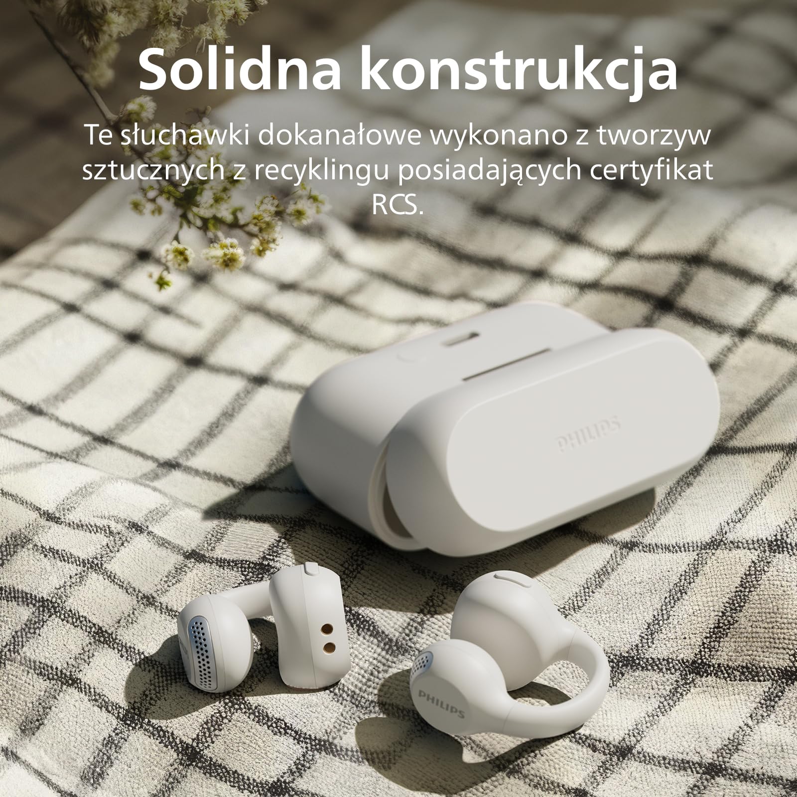 Philips TAQ2000WT nauszniki, styl prawdziwe, bezprzewodowe, otwarte ucho, wielopunktowe słuchawki douszne, 28 godzin odtwarzania, kieszonkowe etui ładujące, wyraźne połączenia, idealne do dojazdów do