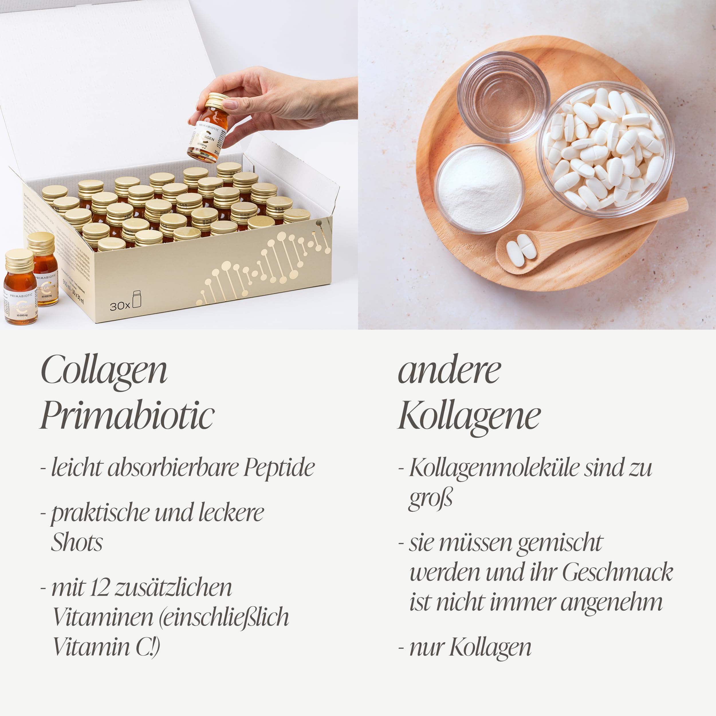 Kollagen Trinkampullen – Primabiotic Collagen Peptide 10000 mg | 60 Ampullen à 30 ml (1800 ml) | Flüssiger Beauty Drink in Premium-Qualität | 95% Absorption | Für Haut, Haare & Gelenke