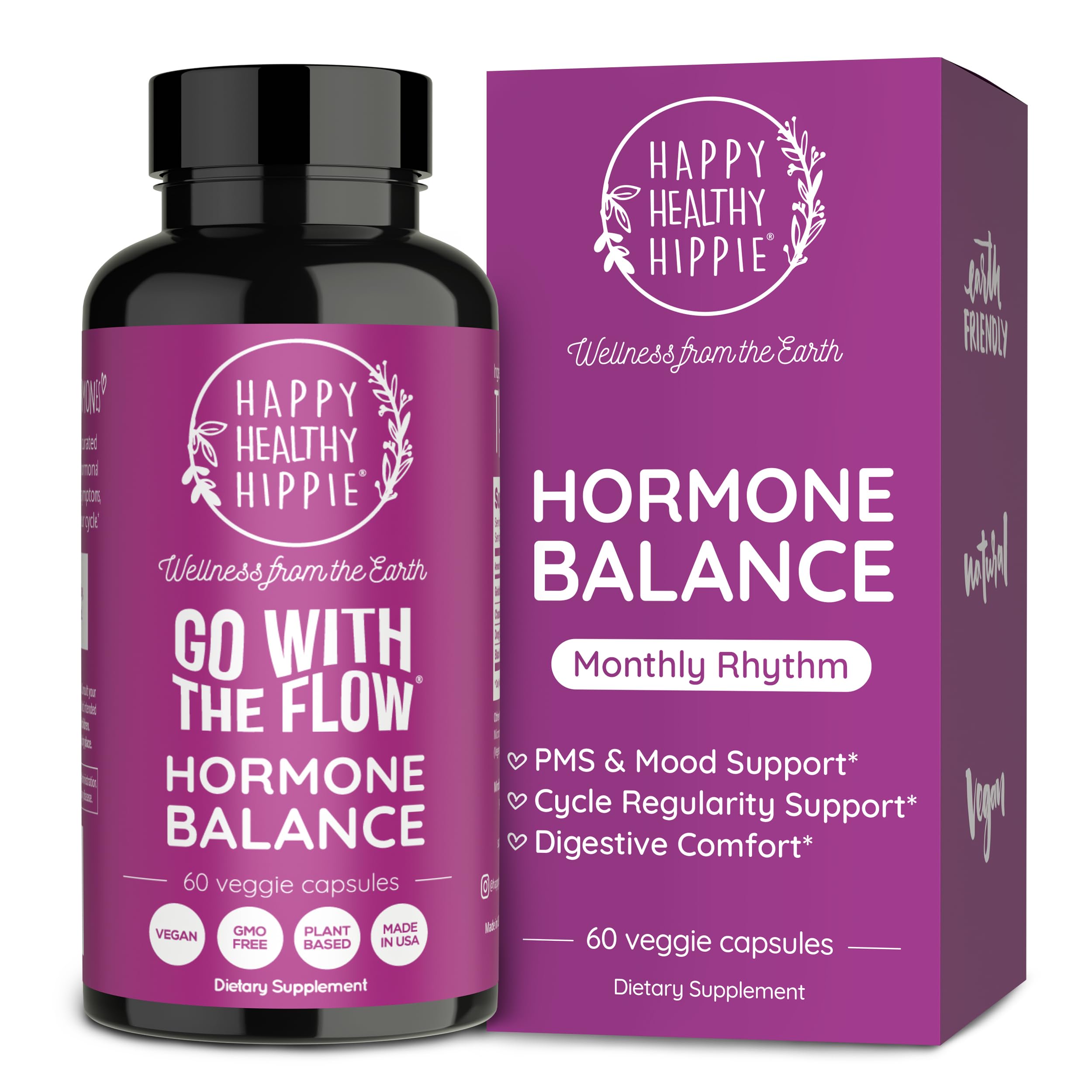 Happy Healthy Hippie Go with The Flow Hormone Balance for Women - Supports All Hormonal Stages - 60 Vegan Non-GMO Capsules