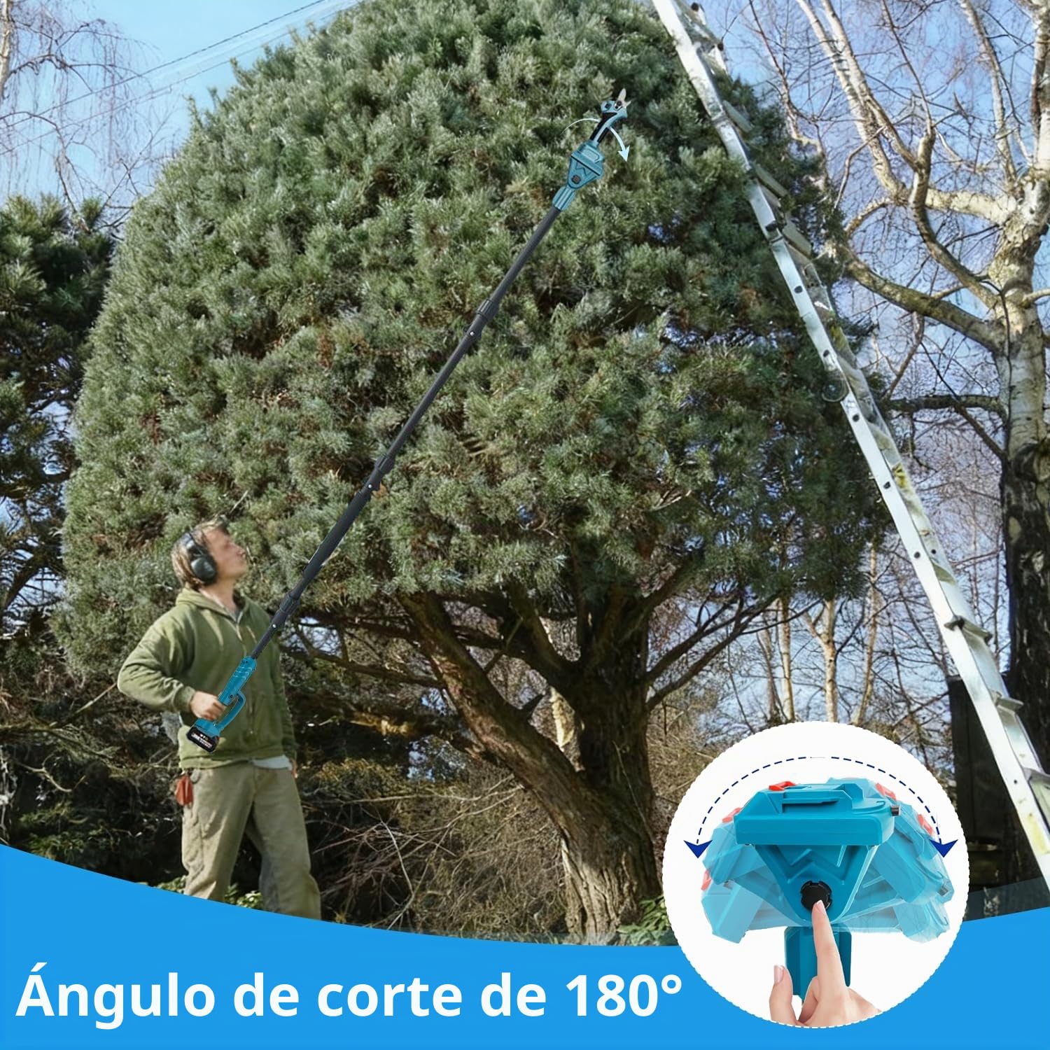 Barra telescópica de 2 m para podadora y tijeras de jardín, rotación de 180°, barra de extensión de aleación de aluminio con bolso, barra de extensión para batería Makita de 18 V (sin batería)