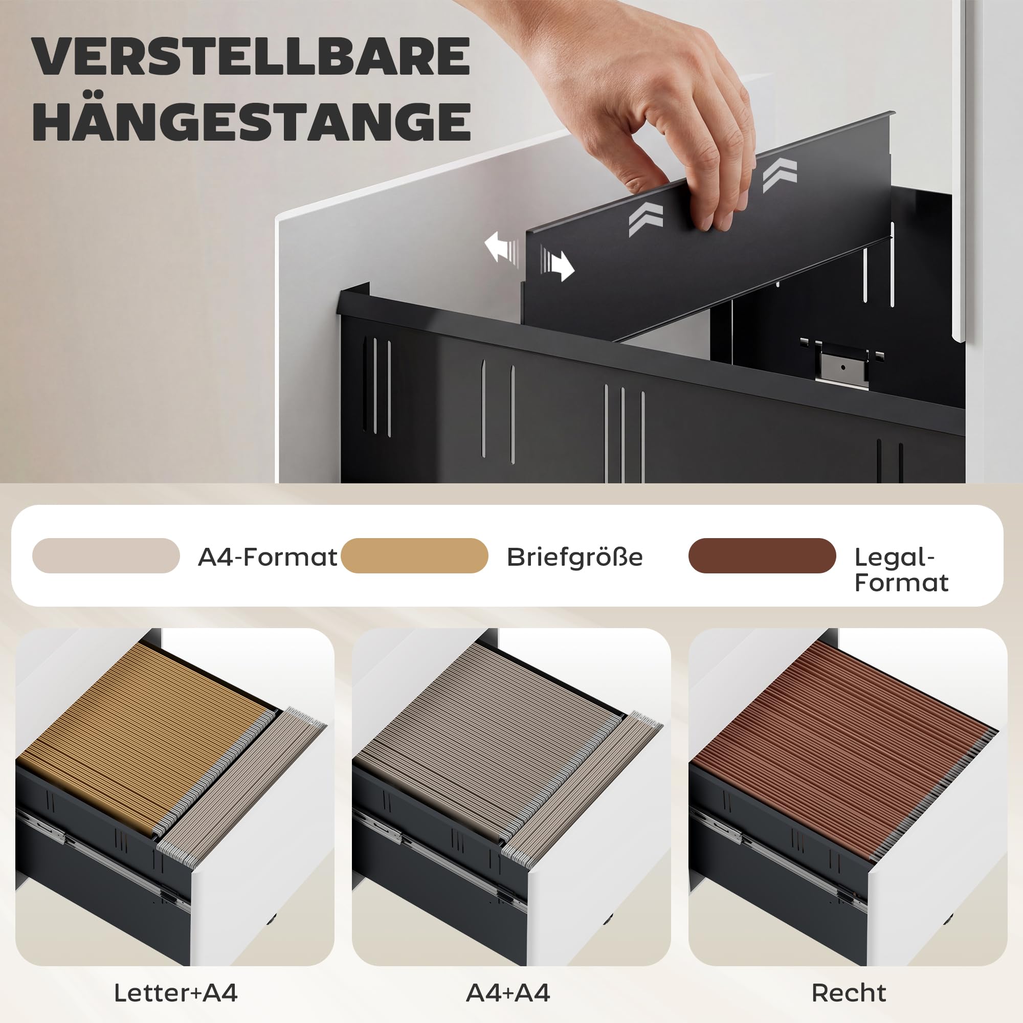 Vinsetto Rollcontainer mit 3 Schubladen abschließbar 39 x 48 x 59 cm Weiß | Mobiler Aktenschrank mit Rollen, Büroschrank mit Hängeregistratur, Stiftfach, Bürocontainer für Büro, Homeoffice