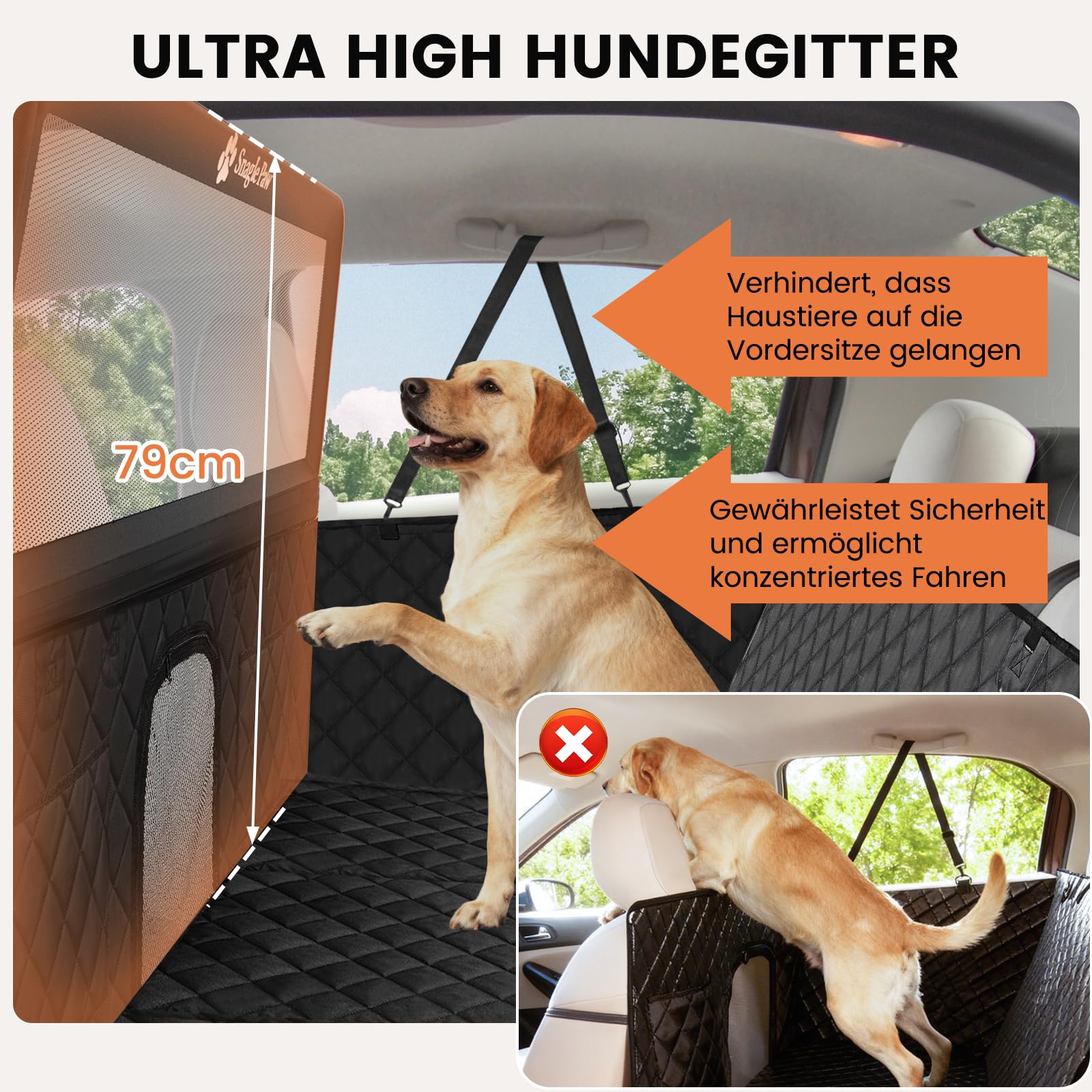 Snagle Paw Coperta per cani per sedile posteriore, 79 cm, alta copertura per sedili posteriori con rete a finestra, impermeabile e antiscivolo, portata 200 kg, coperta universale per SUV e camion
