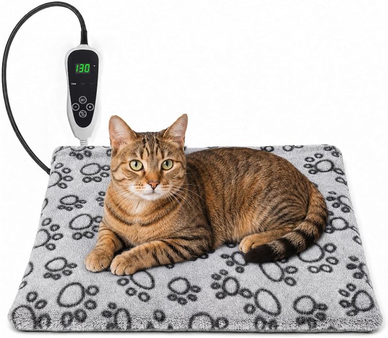 Manta térmica elétrica para gatos GOLOPET com temperatura ajustável, cinza, 45,72 x 45,72 cm