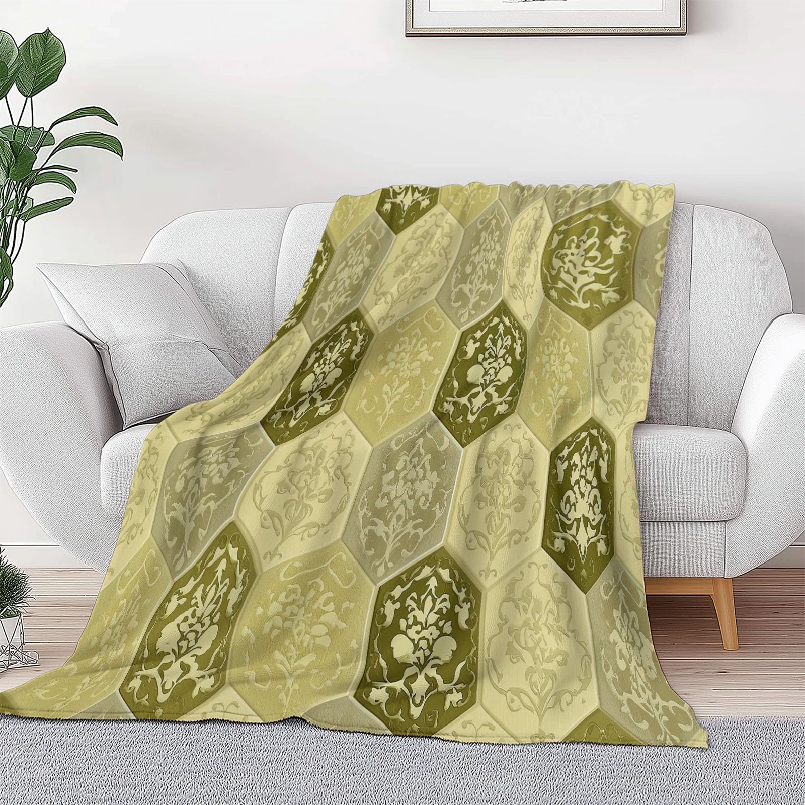 Manta Franela para Cama 220 x 240 cm, Suave Cálida Hexágono Geométrico Satinado Manta Invierno Calentitas Transpirable Ligera Estilo Retro para Adulto Infantil Mujer Hombre