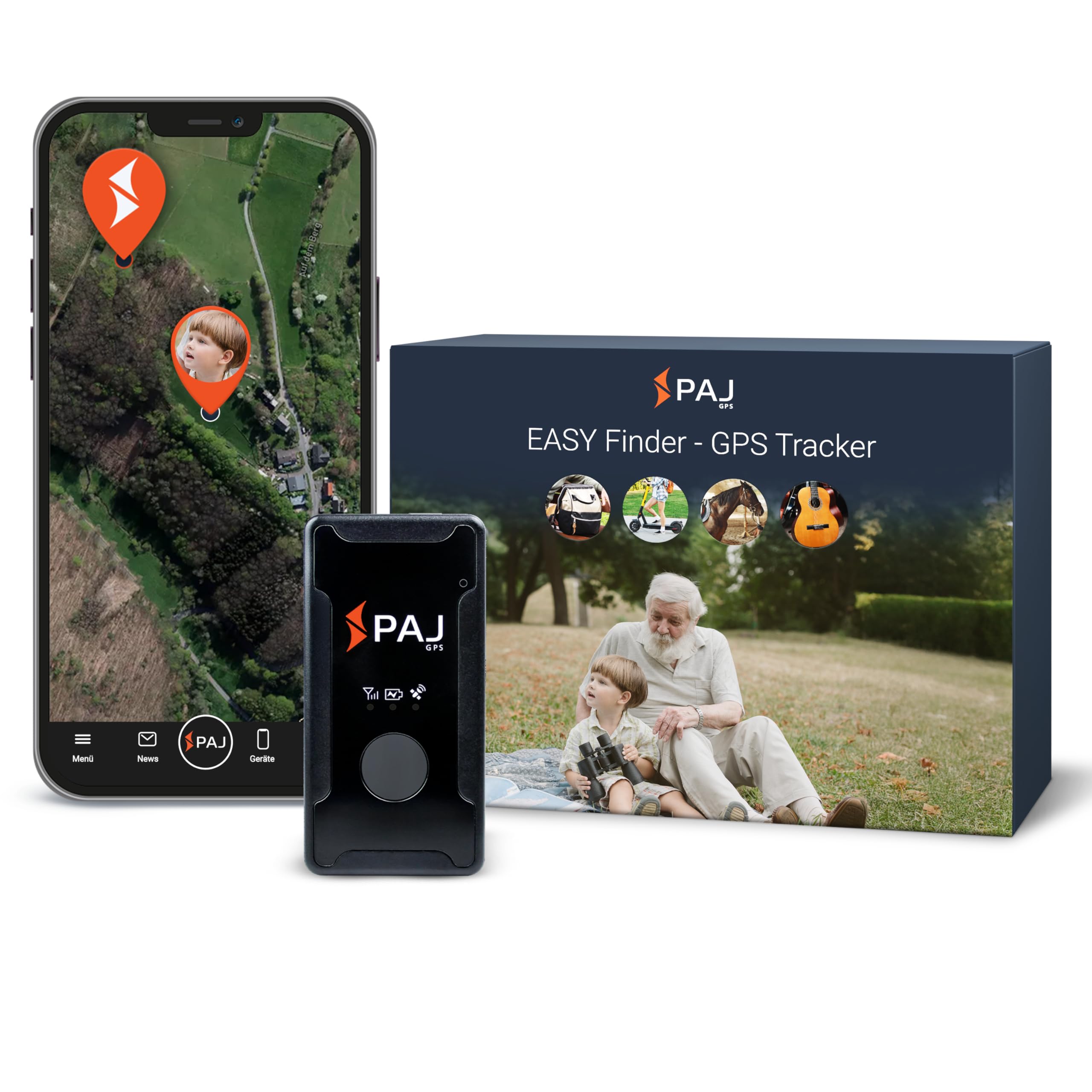 PAJ GPS Easy Finder 4G - GPS-Tracker für Kinder, Senioren & Demenz - Sprachnachrichten - Echtzeit-Ortungsgerät mit SOS-Notrufknopf - bis zu 14 Tage Akkulaufzeit - Mini GPS Tracker