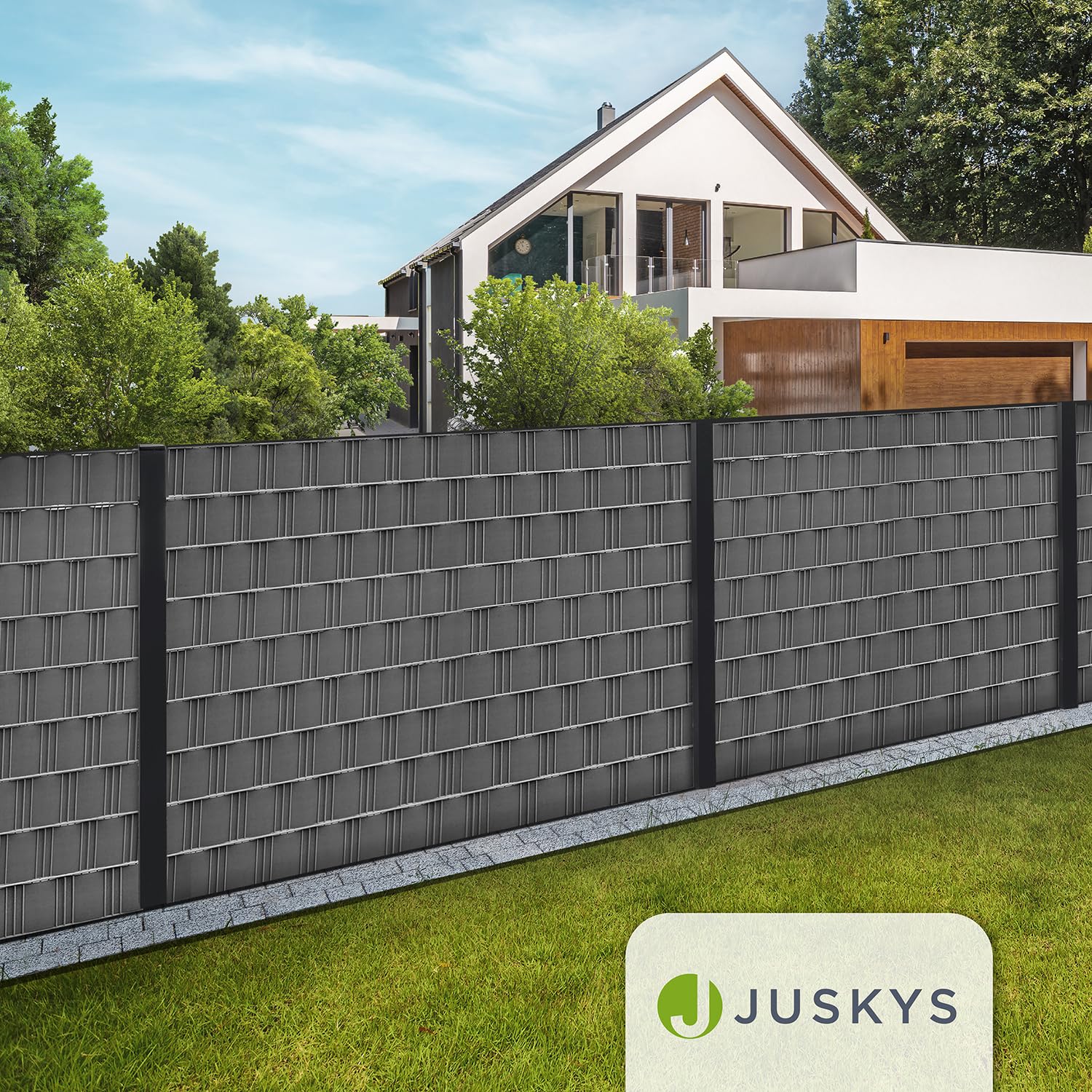 Juskys Sichtschutzstreifen für Doppelstabmatten 4er Set Anthrazit 35m x 19cm inkl. 30 Clips