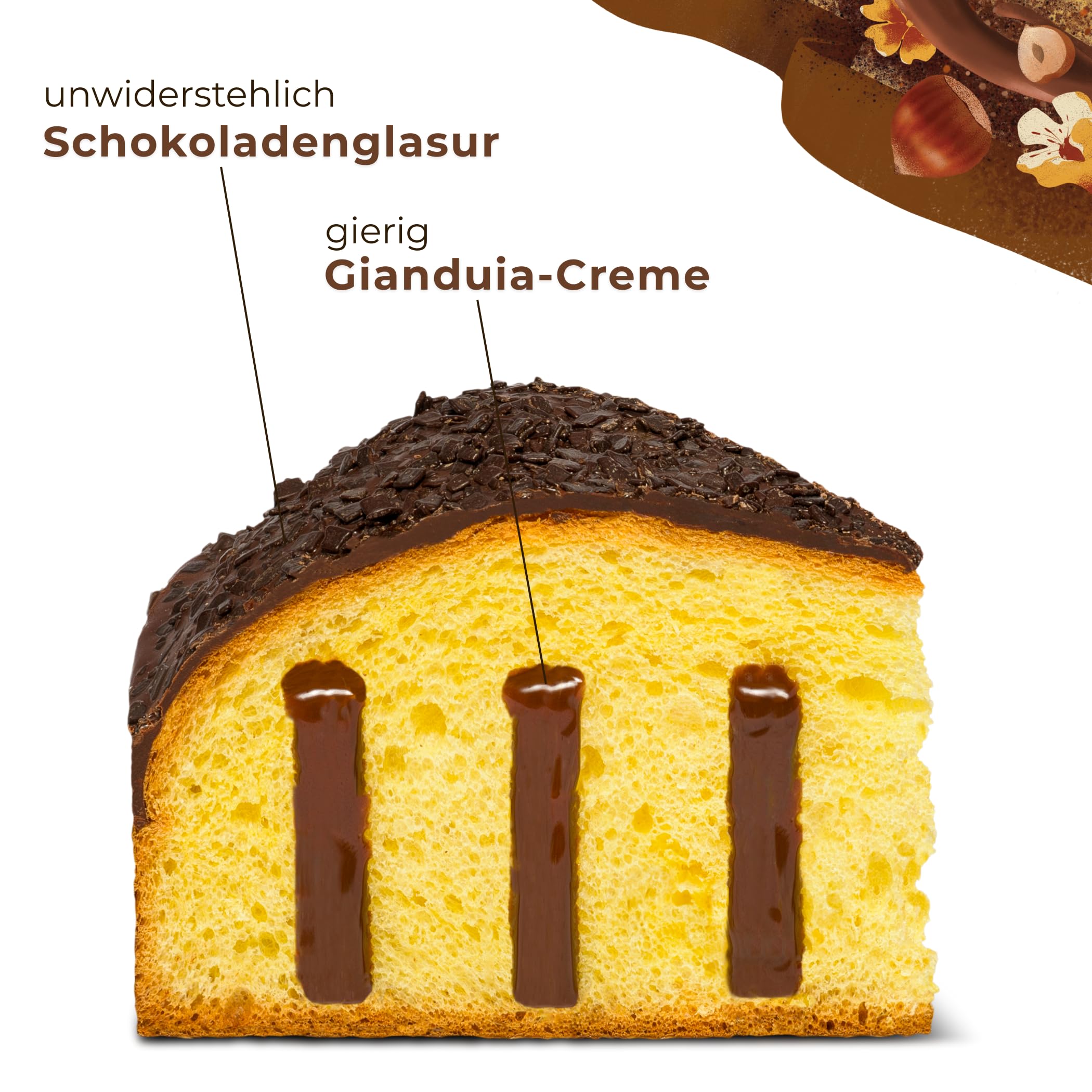 Artisan Colomba gefüllt mit Gianduia-Creme, 750 gr - Pasticceria Fraccaro 1932, Osterkuchen mit Gianduia-Creme und Schokoladenglasur, ohne kandierte Früchte, natürlich gesäuert, Verpackungslinie