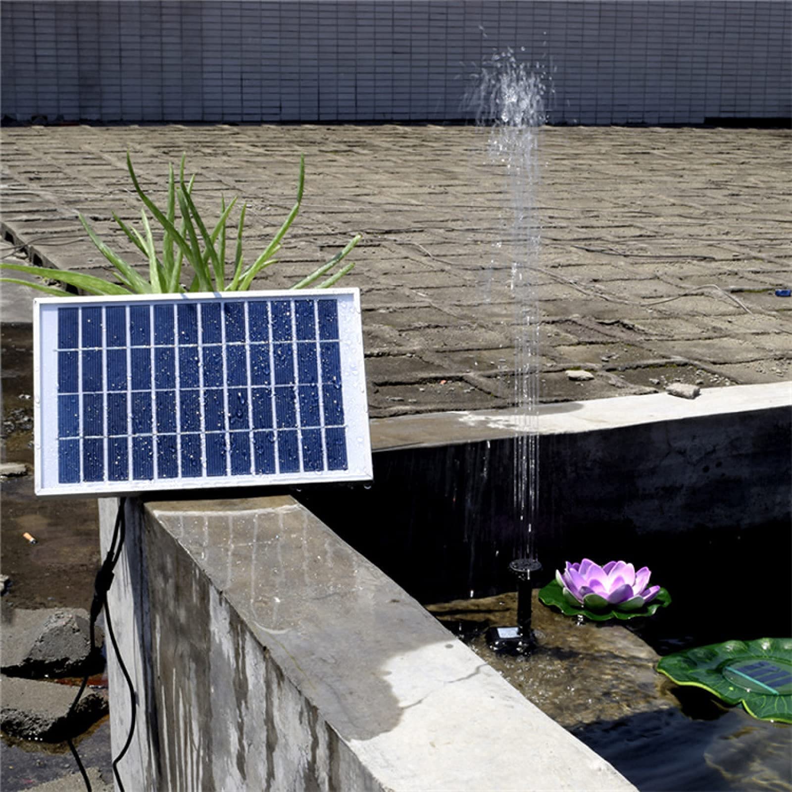 Giochi d'Acqua per Il Giardino, Fontana in bambù, Pompa per Fontana ad energia Solare, con Pannello Solare e 5 ugelli, Gioco d'Acqua, 30 cm