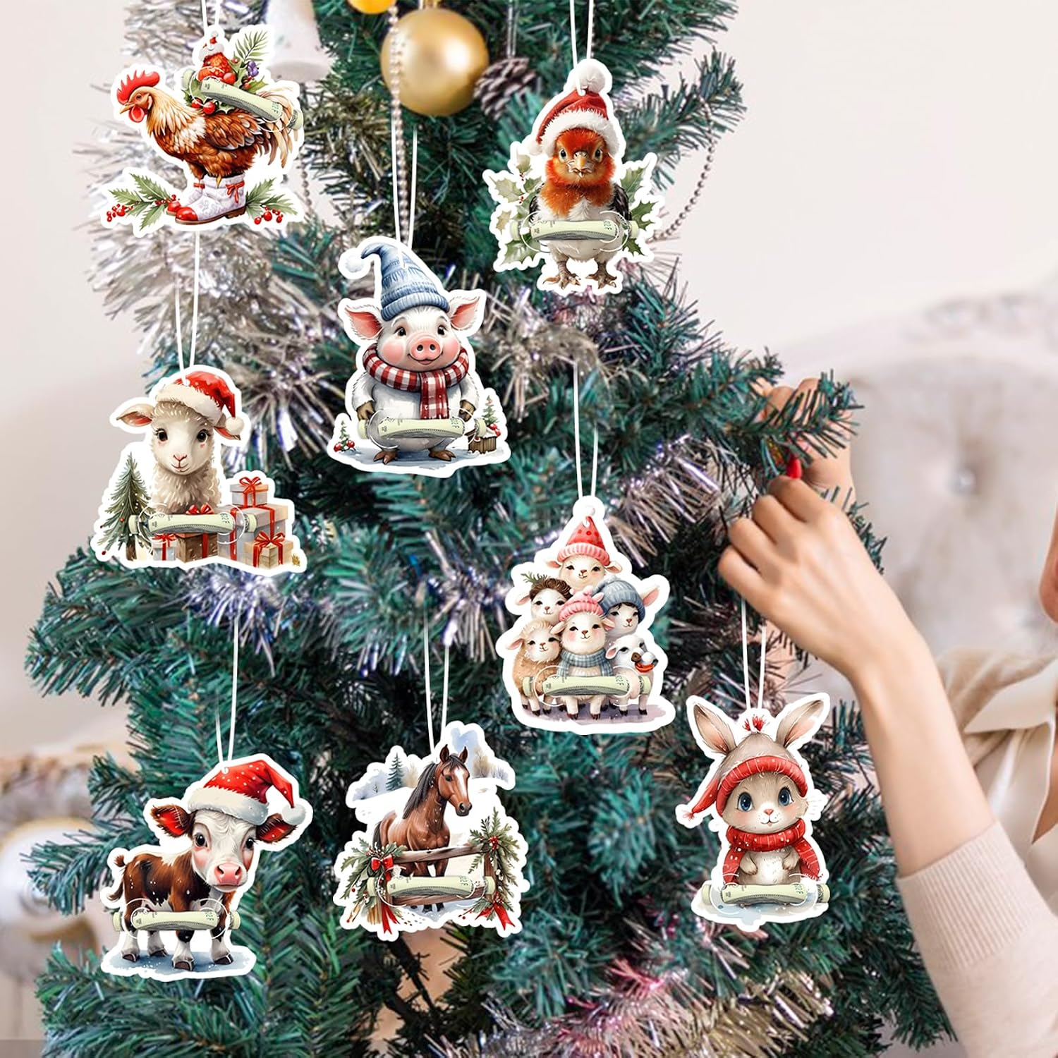Christmas Money Holder Winter Farm Animal Theme Ornaments 24pcs Farm Animal Christmas Money Holders for Cash Xmas Tree Hanging Decor Sheep Horse DIY Cash Holder Winter Xmas Tree Decor