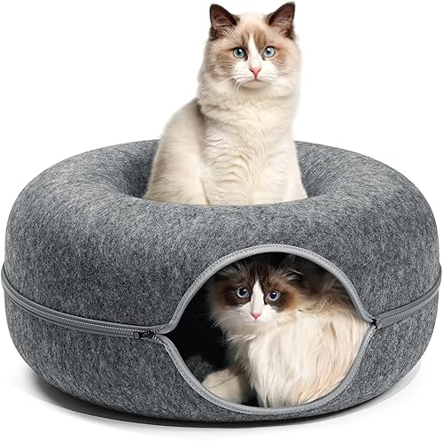 Cama túnel para gatos, túnel para gatos con ventana ventilada para gatos de interior, cueva para gatos para escondite, túnel de dona de fieltro