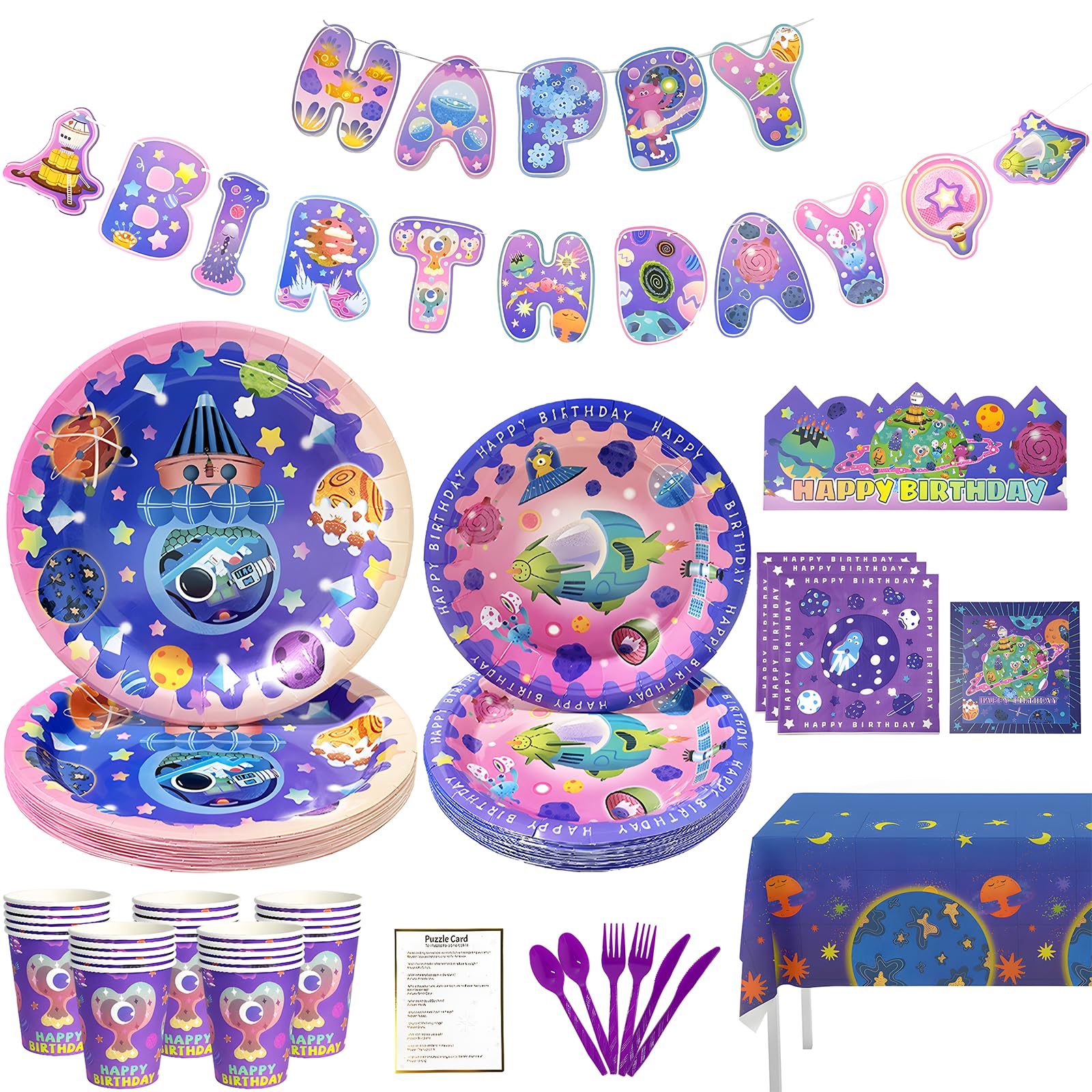 Photo 1 of Aerospace Birthday 173Pcs Party Supplies Napkins Paper Plates Cups Banner Tablecloth Backdrop for Aerospace Birthday Party Decorations, Birthday Party Supplies Serve 24 Guest?12-piece Suit ?