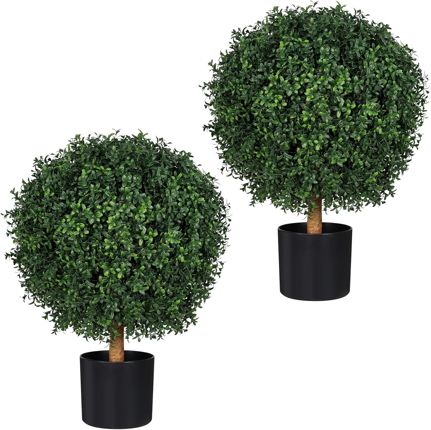 26" Topiary Trees Artificial Outdoor Boxwood Balls, UV Resistant Faux Boxwood Plants Set of 2, 19.7" W Realistic Evergreen Potted Fake Shrubs and Bushes for Home Office Patio Garden Front Porch Decor
