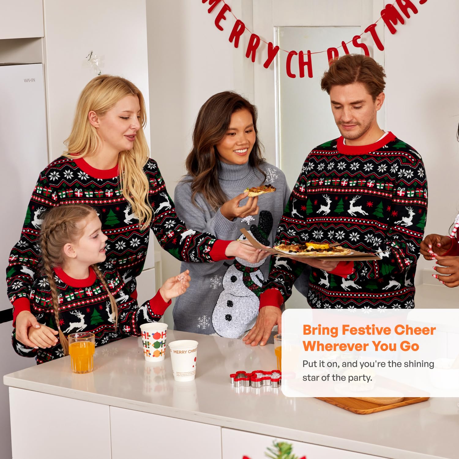 Giggling Getup Dopasowany rodzinny sweter bożonarodzeniowy, słodki świąteczny sweter z długim rękawem, czarny brzydki sweter bożonarodzeniowy