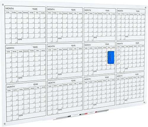 Calendario anual de pizarra blanca magnética, calendario anual de 35 x 47 pulgadas, calendario de pared grande de 35 x 47 pulgadas, pizarra blanca