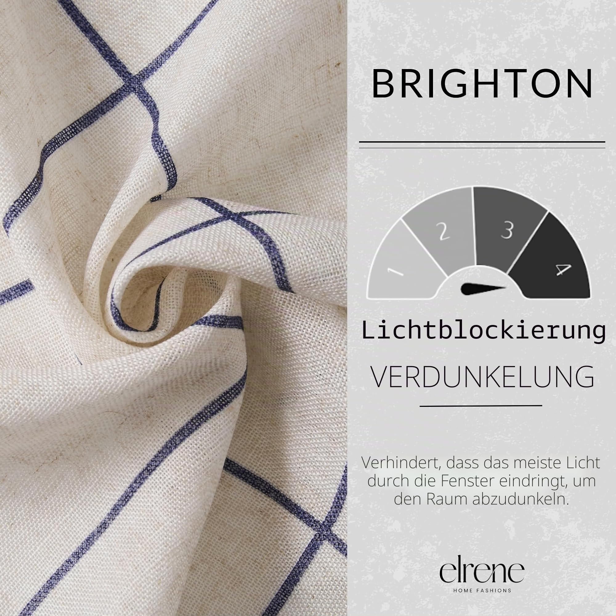 Elrene Home Fashions Brighton Fenstervorhang, Schottenmuster, Verdunklungsvorhang für Fenster, für Wohnzimmer und Schlafzimmer, mit Stangentaschen, 132,1 x 213,4 cm, Indigo, 1 x Vorhang