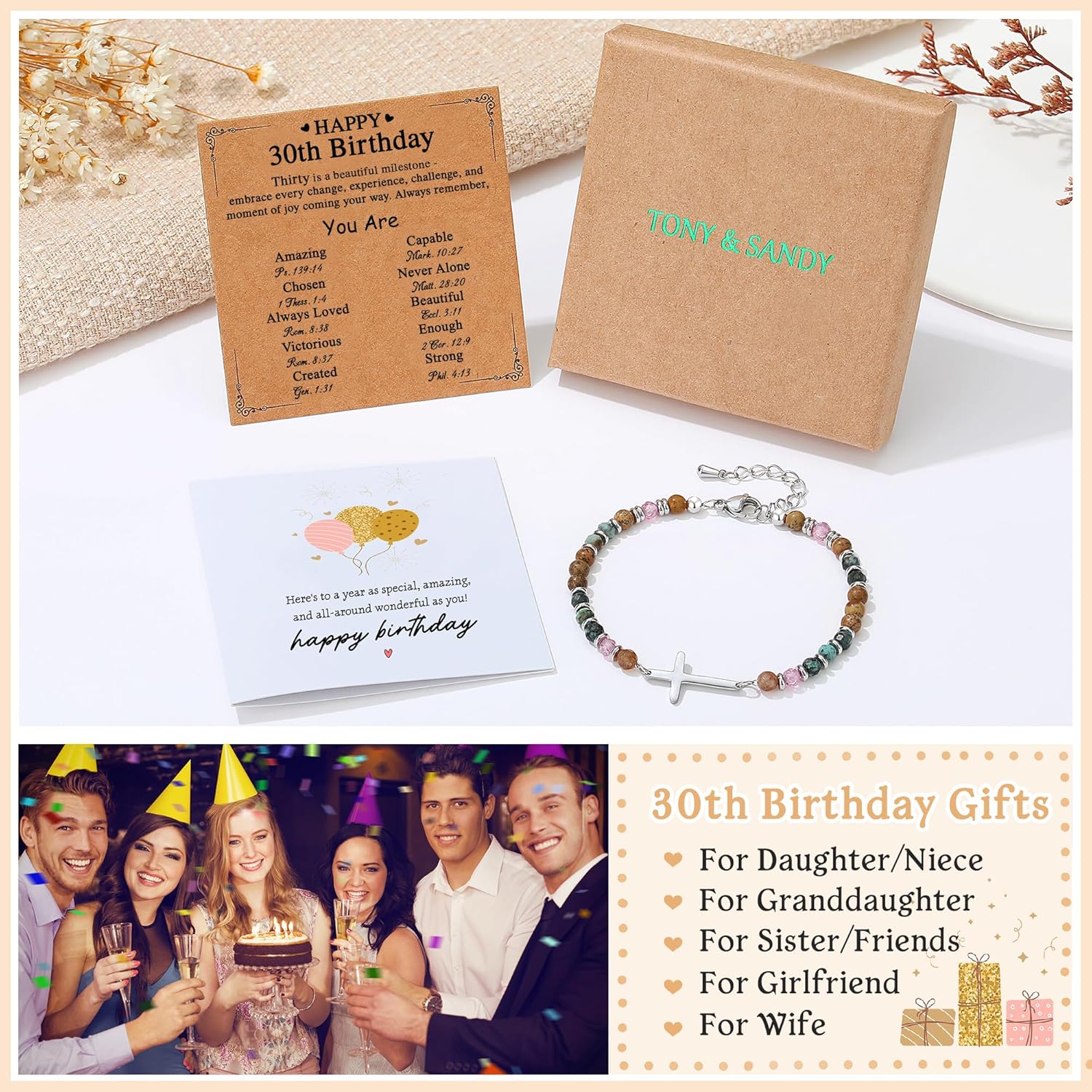 TONY & SANDY Christian Cross Bracelet for Women, Valentine's Day Gifts for Her, Confirmation Baptism Easter Gifts, Unique Gift for Friends Daughter Mom Sister in Christ Birthday Christmas - Image 6