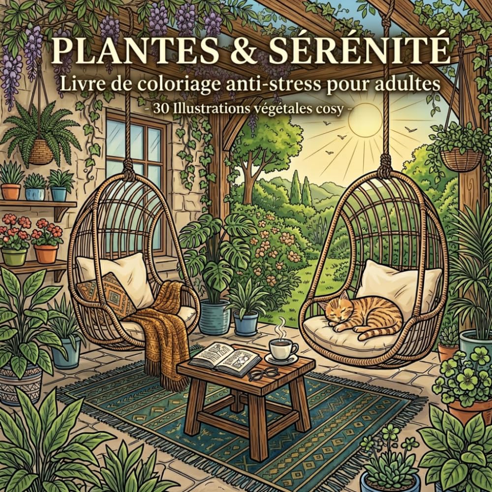 Plantes & Sérénité : Livre de coloriage anti-stress pour adultes - 30 Illustrations végétales cosy