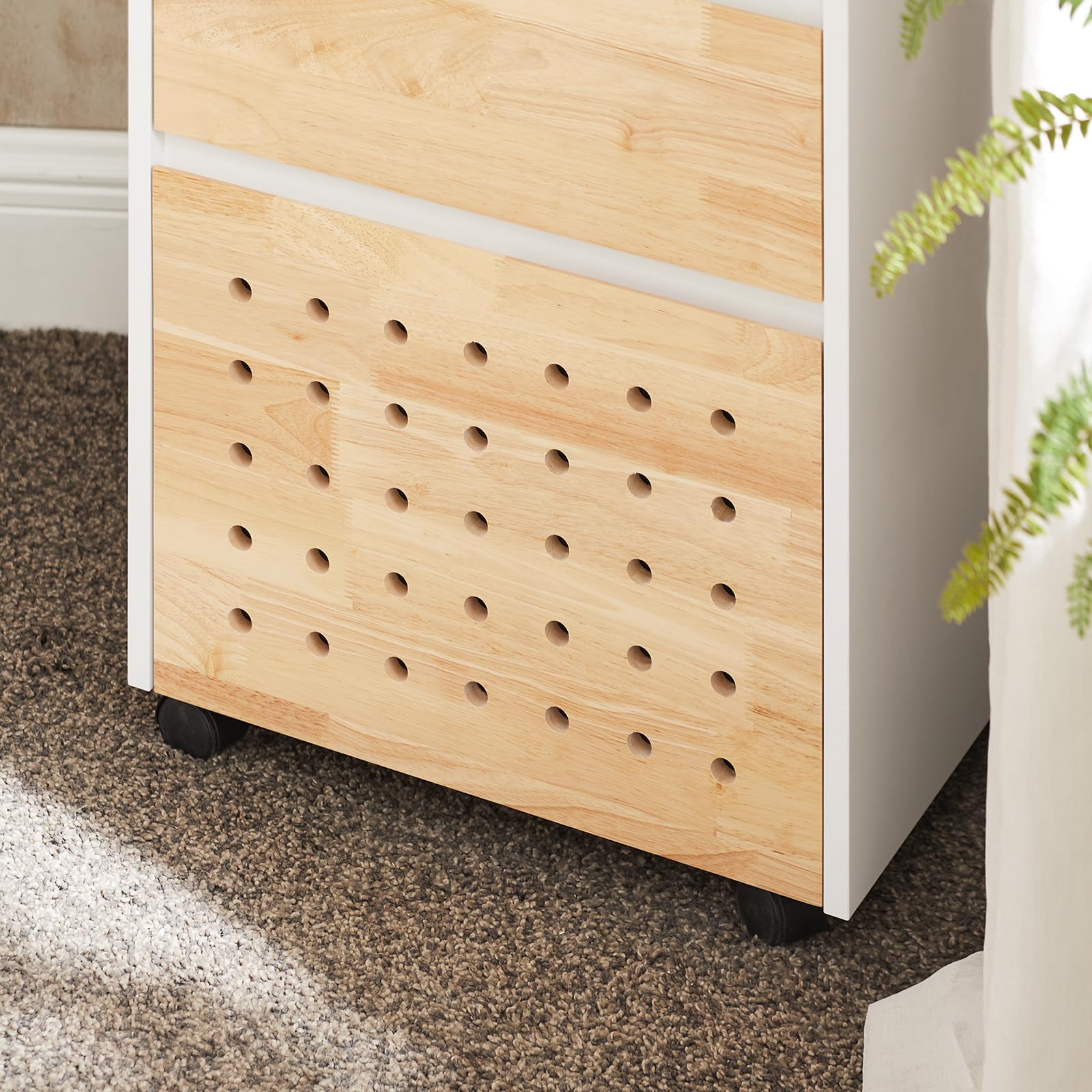 SoBuy Armoire de rangement sur roulettes pour bureau - Blanc et naturel - 45x45x59 cm - ASK06-WN