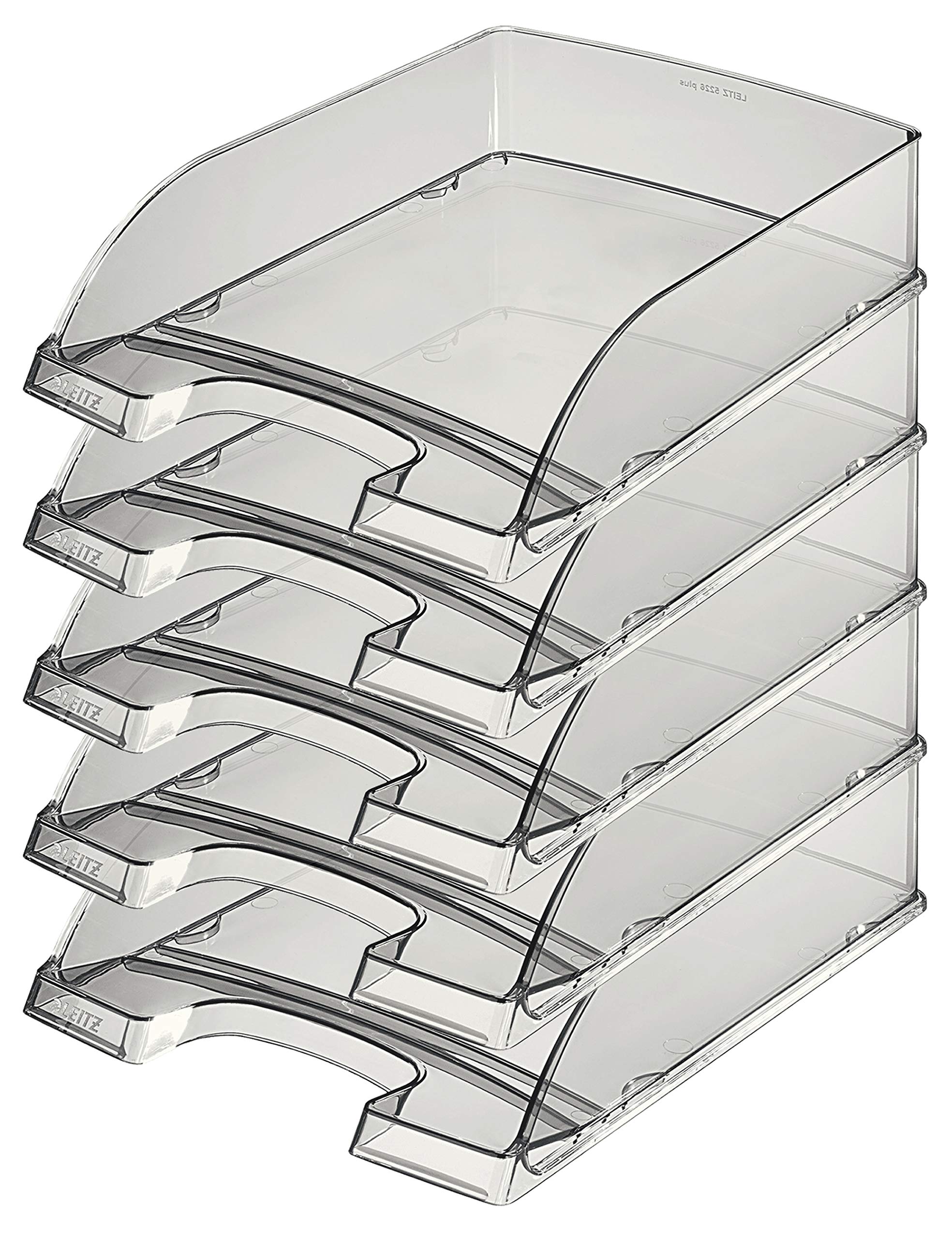 Leitz 5226 Plus Briefkorb, 7 cm Höhe, stapelbar, Transparent (Grau, 5er Pack)
