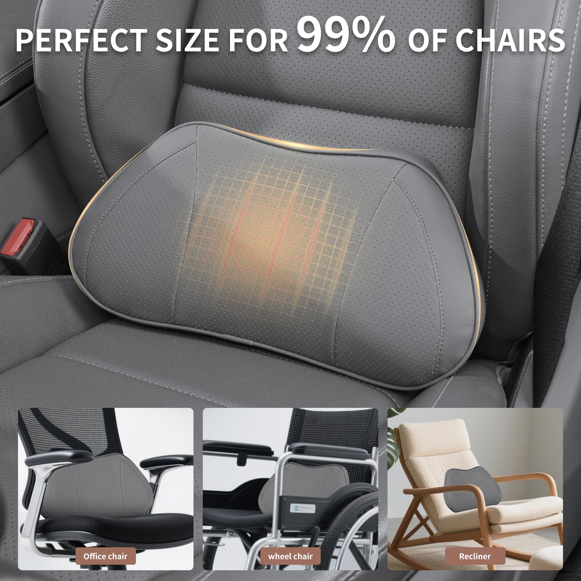 Ergonomisches Lendenkissen aus Memory Foam, RückenKissen – Verbessert Haltung & lindert Rückenschmerzen – Rückenstütze Lordosenstütze für Bürostuhl, Auto & Sofa, Grau, 1 Stück