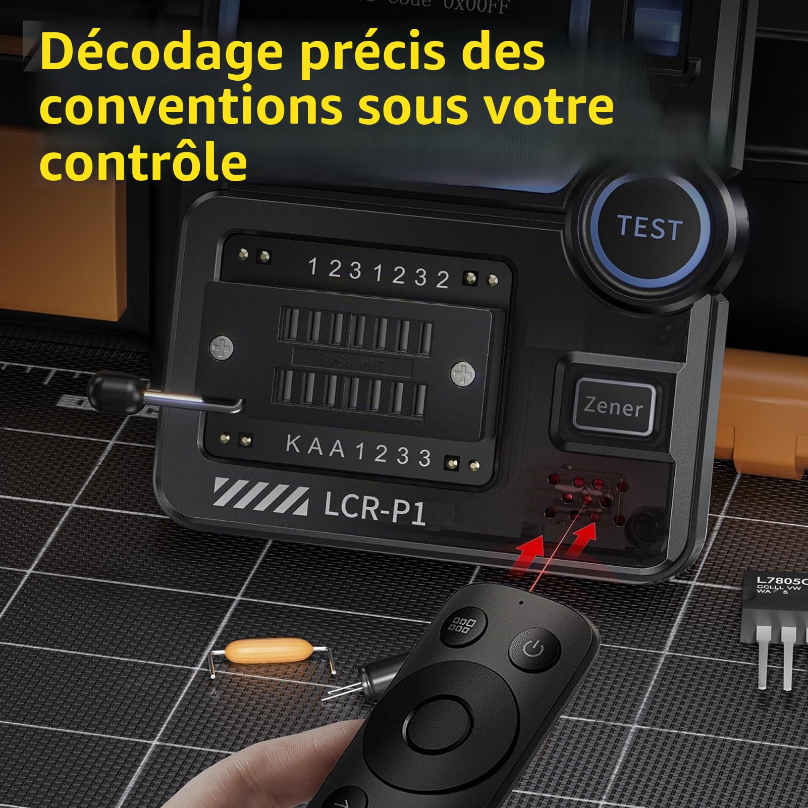 DEWIN Testeur de transistor Test, multifonctionnel de condensateur de résistance et de composant électronique de transistor doté d'un écran graphique couleur de 1,44 pouce