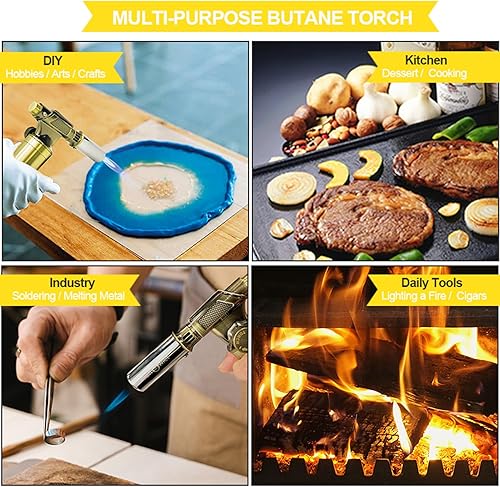 Miniatura 6 de FunOwlet Encendedor de butano recargable, sopletes de soldadura de metal de alta calidad con llama de precisión ajustable para cocina culinaria